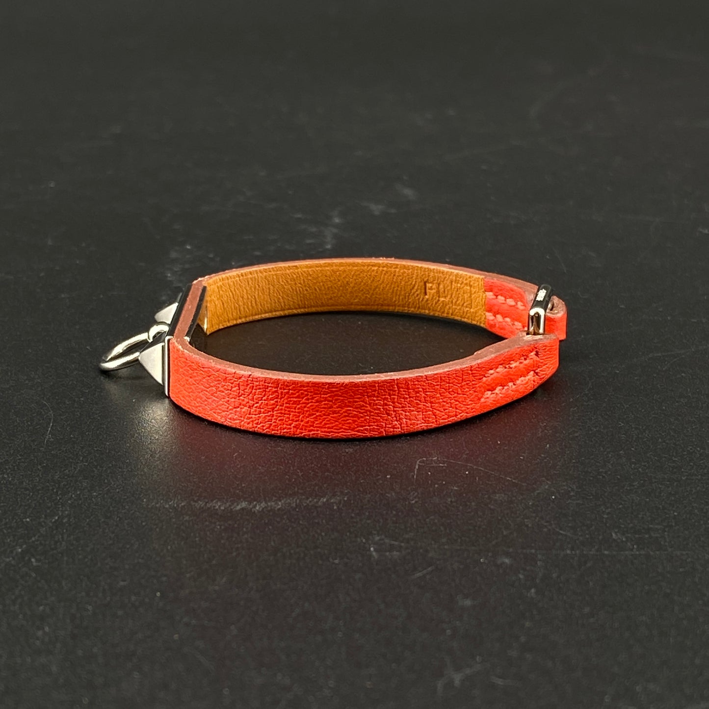 Hermes Reddy-Orange Leather Rivet Ring Bracelet