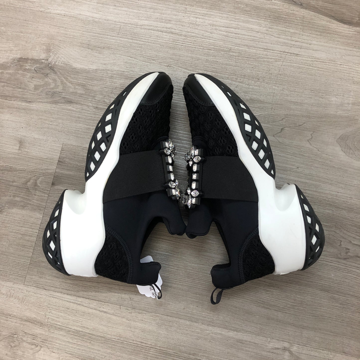 Roger Vivier Women's Mesh Fabric Crystal Buckle Slip-On Sneaker Mule Shoes 36 Black White Two-Tone