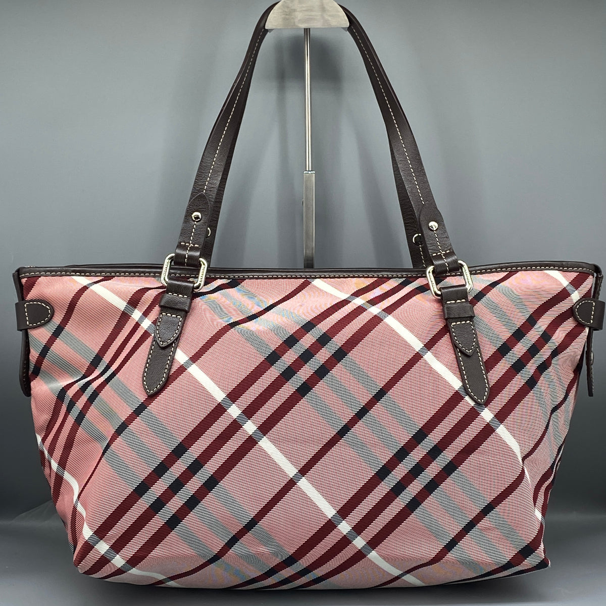 Burberry Pink Wine Check Tote Bag