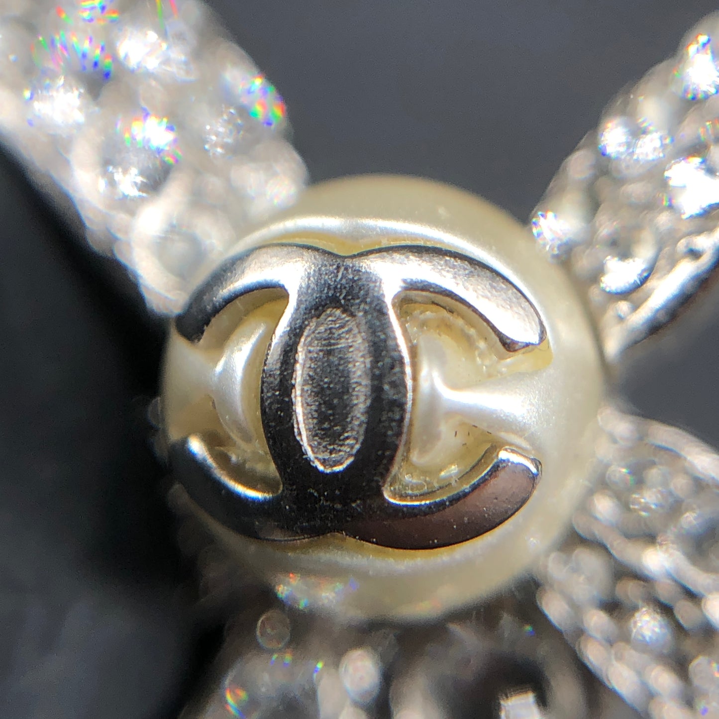 Chanel 2021 Silver-Tone Crystal & Pearl Bow Drop Earrings