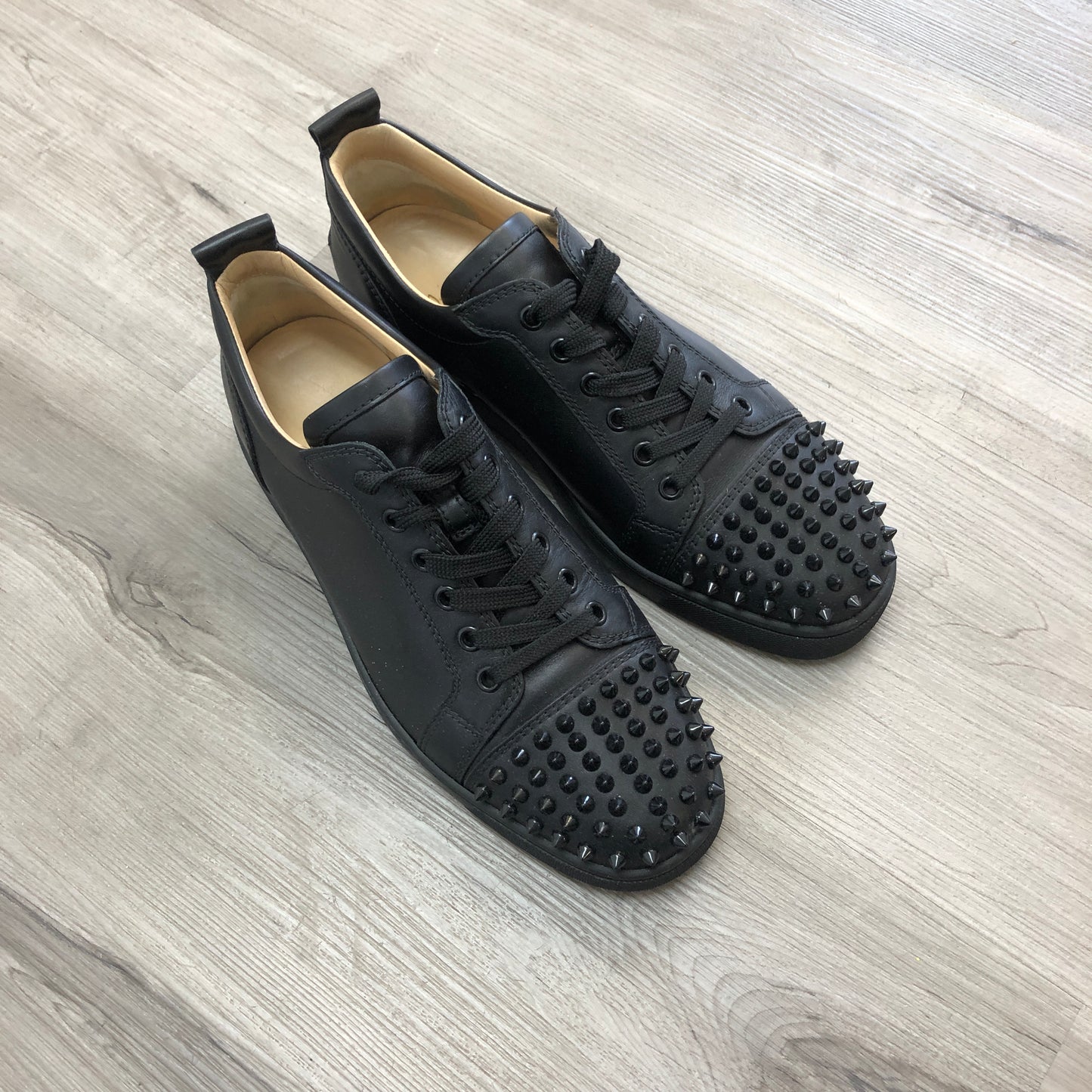 Christian Louboutin Men's Black Leather Louis Spikes Sneakers shoes 40.5