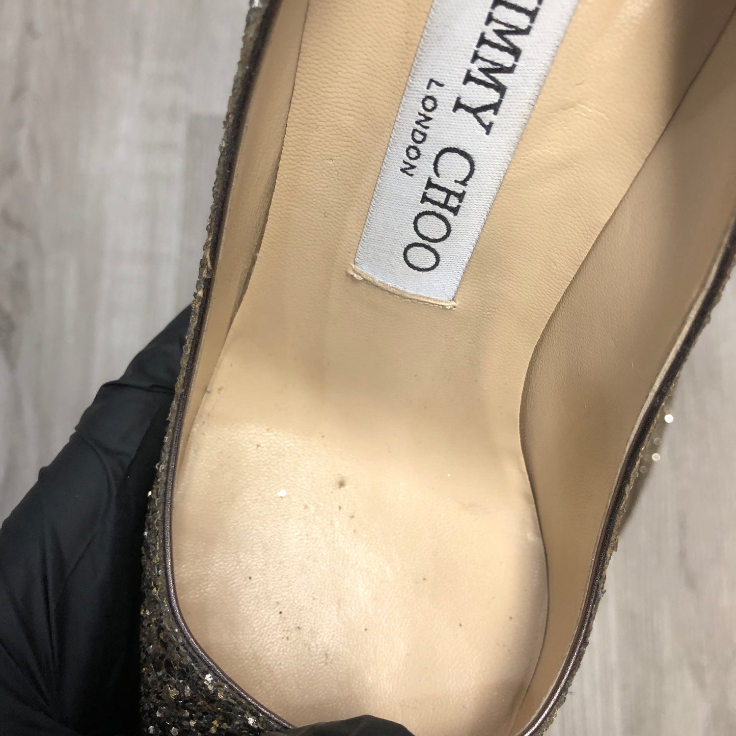 Jimmy Choo Gold Glitter Pointed Toe Pumps 36