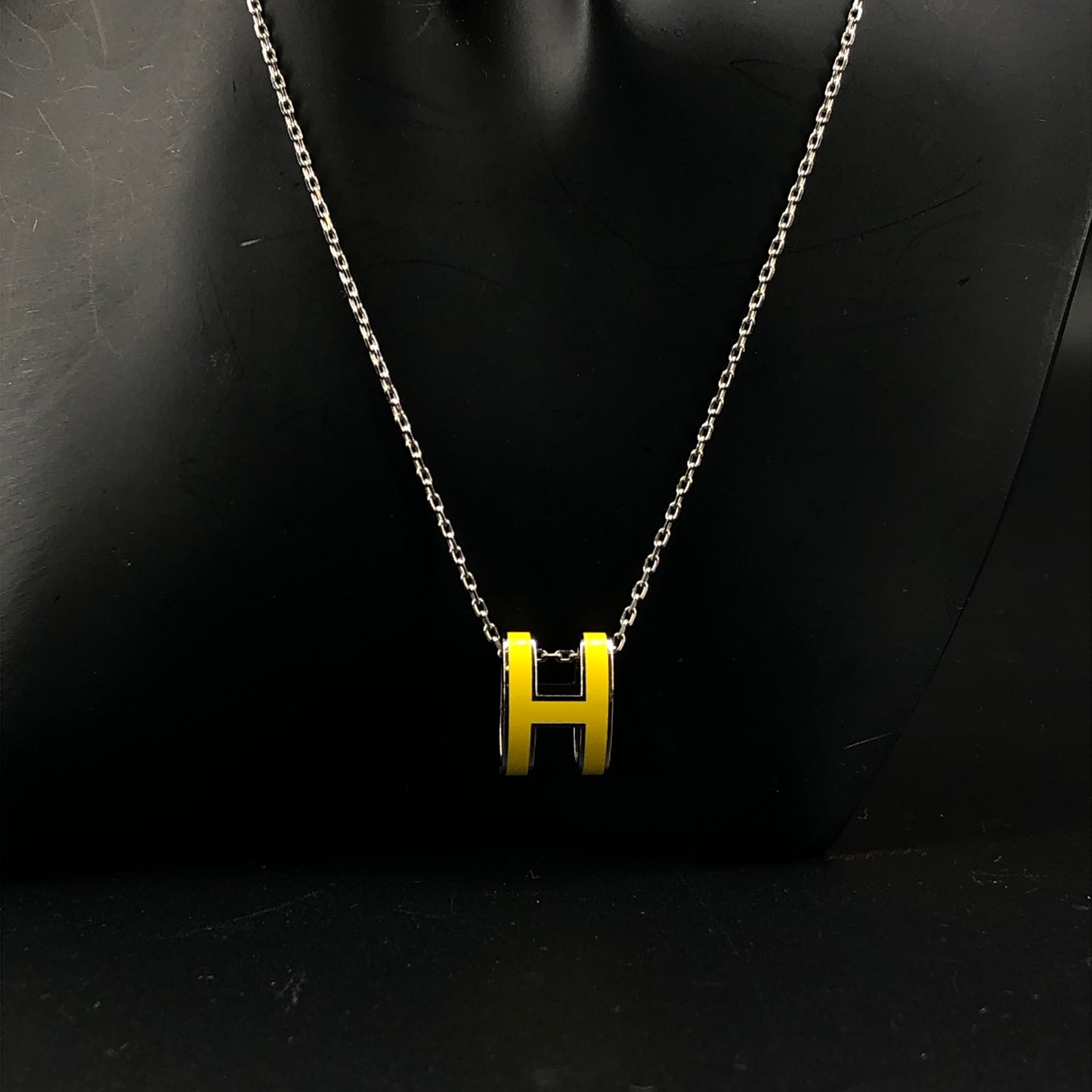 Hermes Yellow Gold Plated H Pendant Twilly Necklace