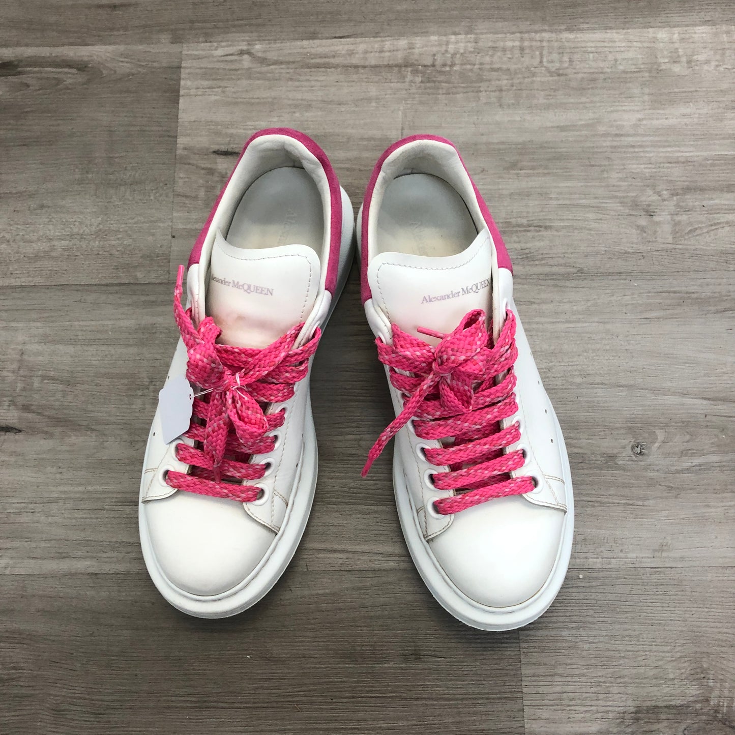 Alexander McQueen Women's Oversized Platform Leather Sneaker Shoes 37.5 White Pink