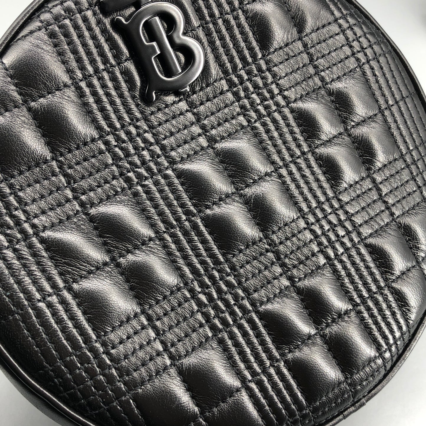 Burberry Quilted TB Leather Round Crossbody Bag Black