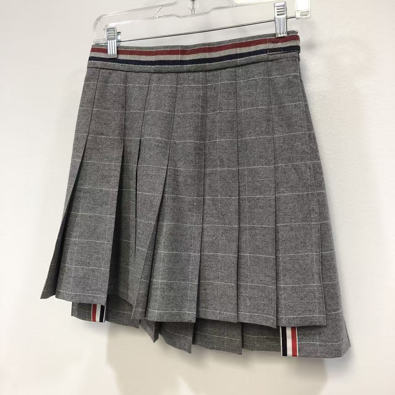 Thom Browne Windowpane Wool Pleated Mini Skirt