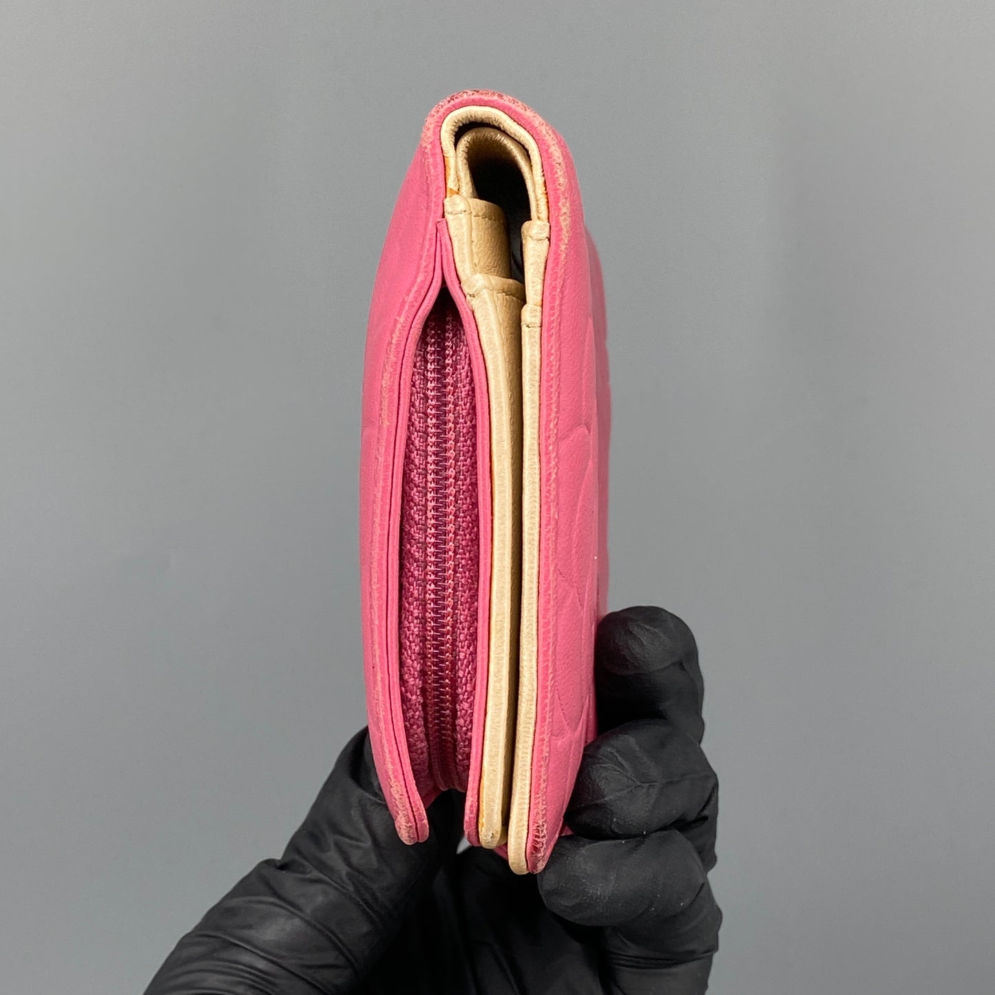 Chanel Pink Camellia Embossed Leather Flap Wallet