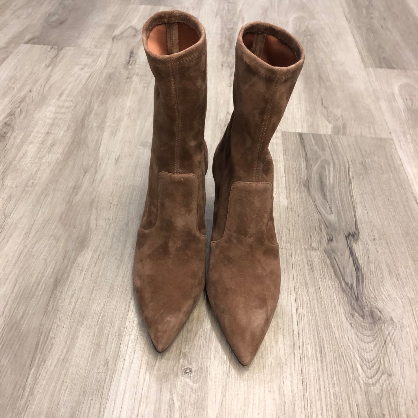 Stuart Weitzman Women's Suede Pointed Toe Stiletto Ankle Boots Shoes 7.5 Tan