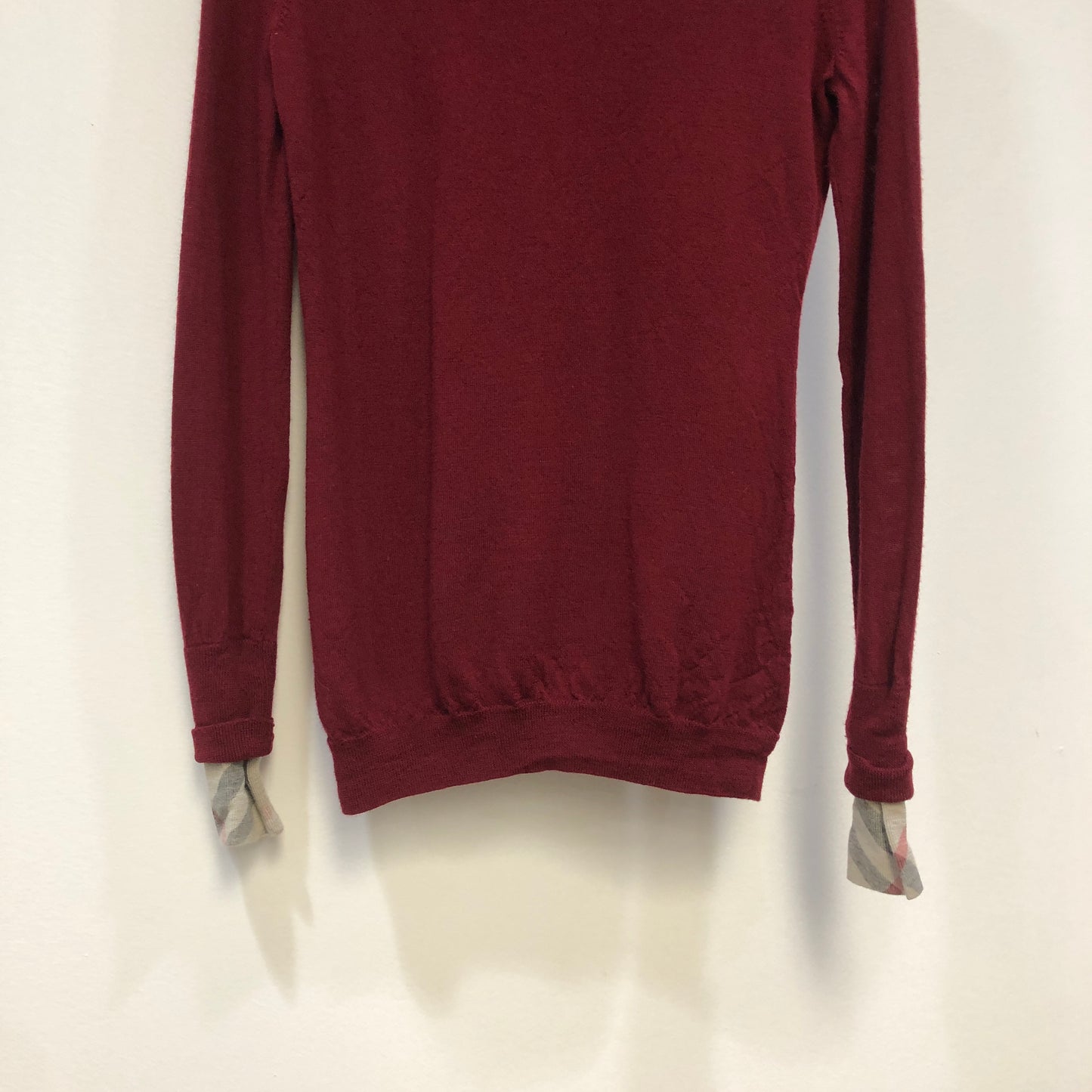 Burberry Burgundy Fine Knit Crew Neck Jumper Size S