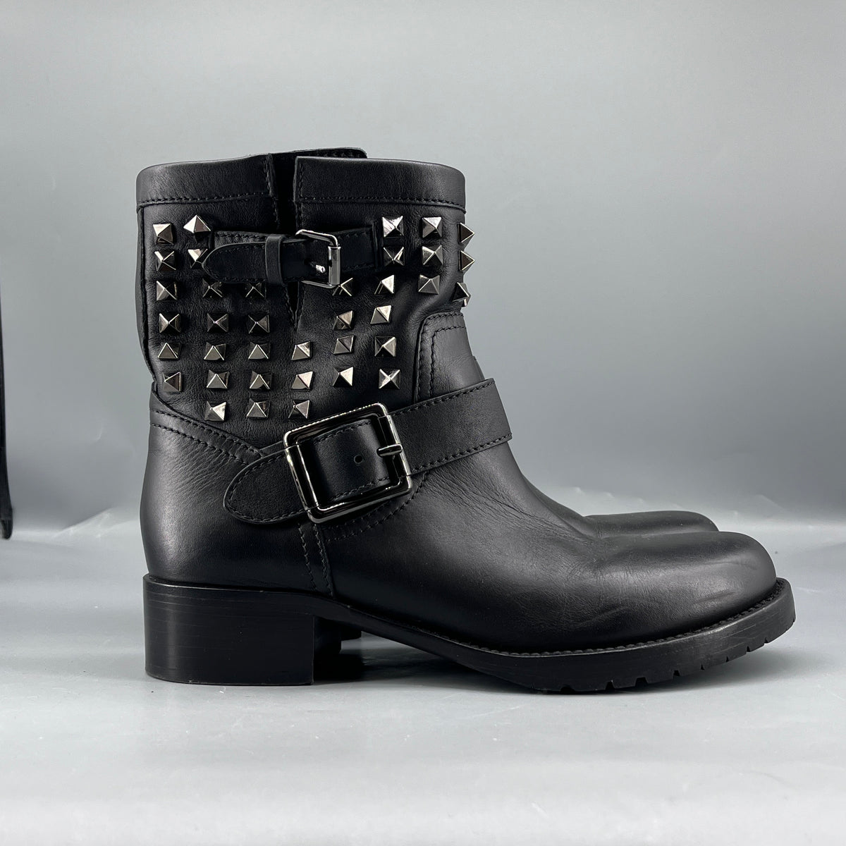 Valentino Black Leather Rockstud Ankle Boots size 37.5