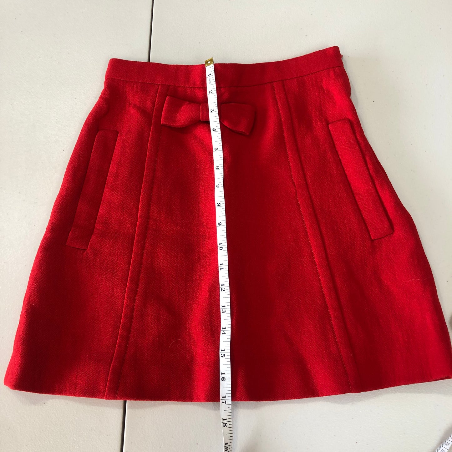 Miu Miu Red Wool Bow Detail A-Line Mini Skirt Size 38