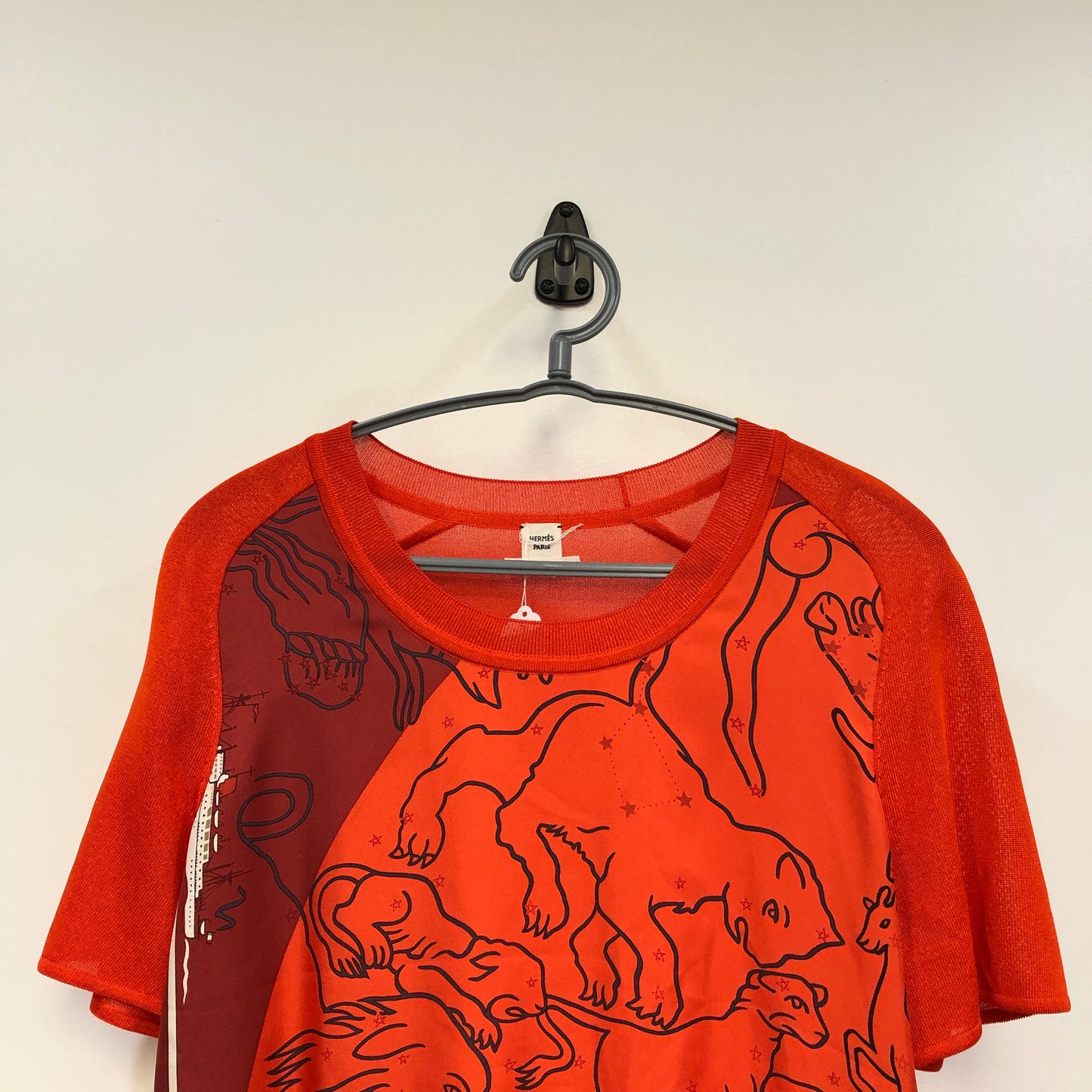 Hermes Feu Red Silk Short Sleeve Knit Top Size 36