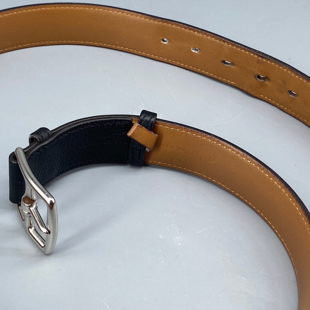 Hermes Black & Tan Leather Etriviere Belt Silver Buckle