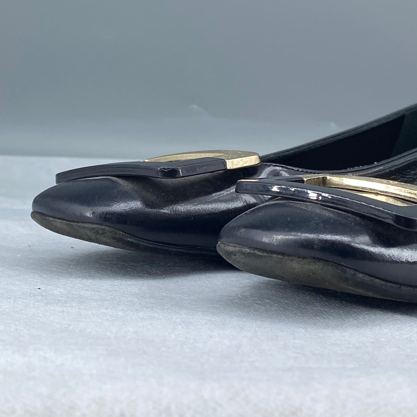Roger Vivier Women’s Dark Blue Square‑Buckle Flat Shoes