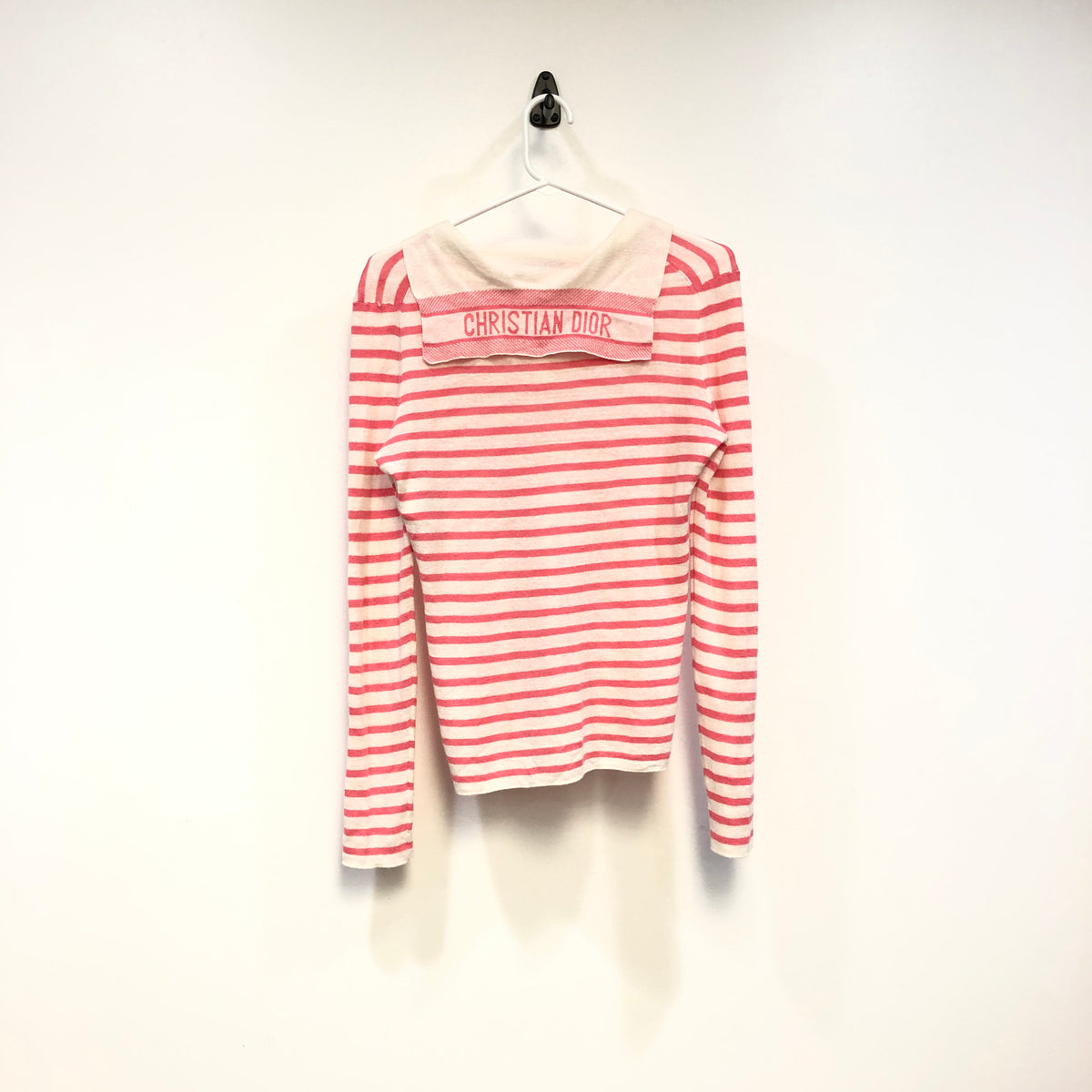 Christian Dior Beige & pink Stripe Women Long Sleeve Knit Top US size 8
