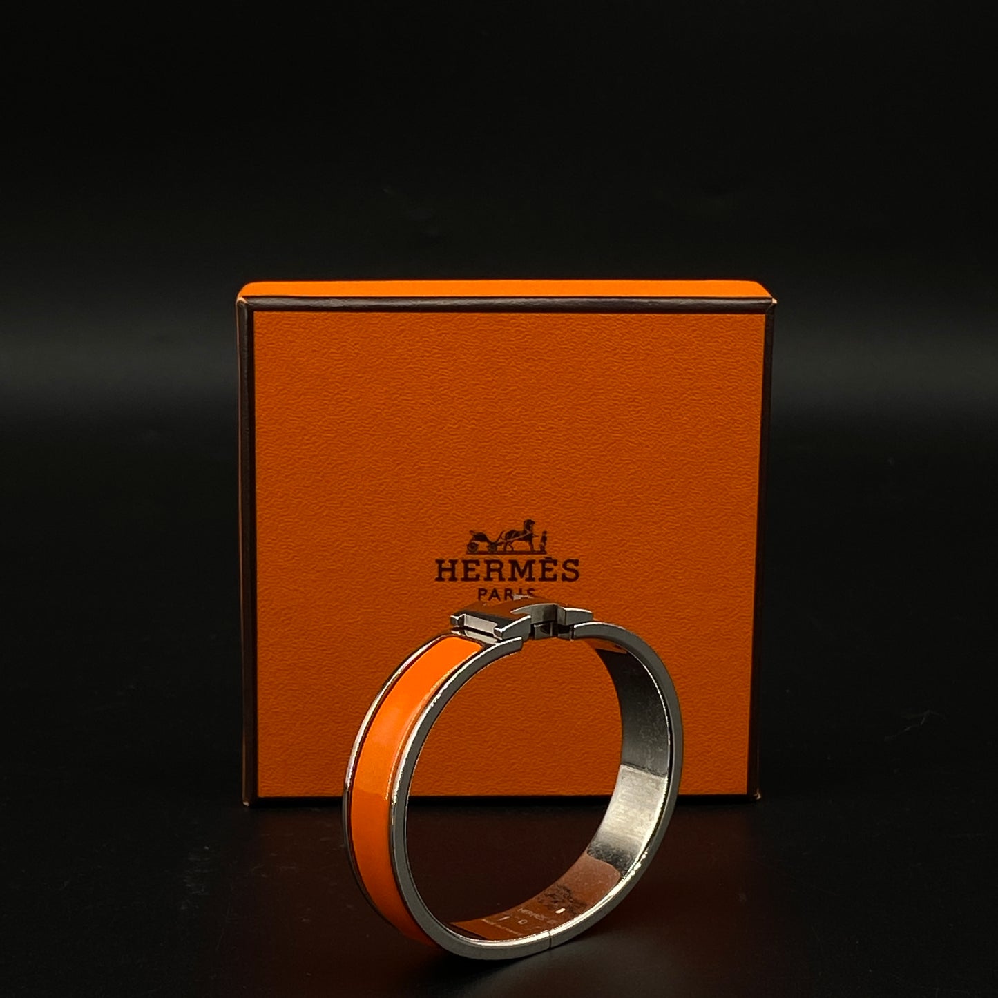 Hermes Orange Enamel H Buckle Bangle Bracelet