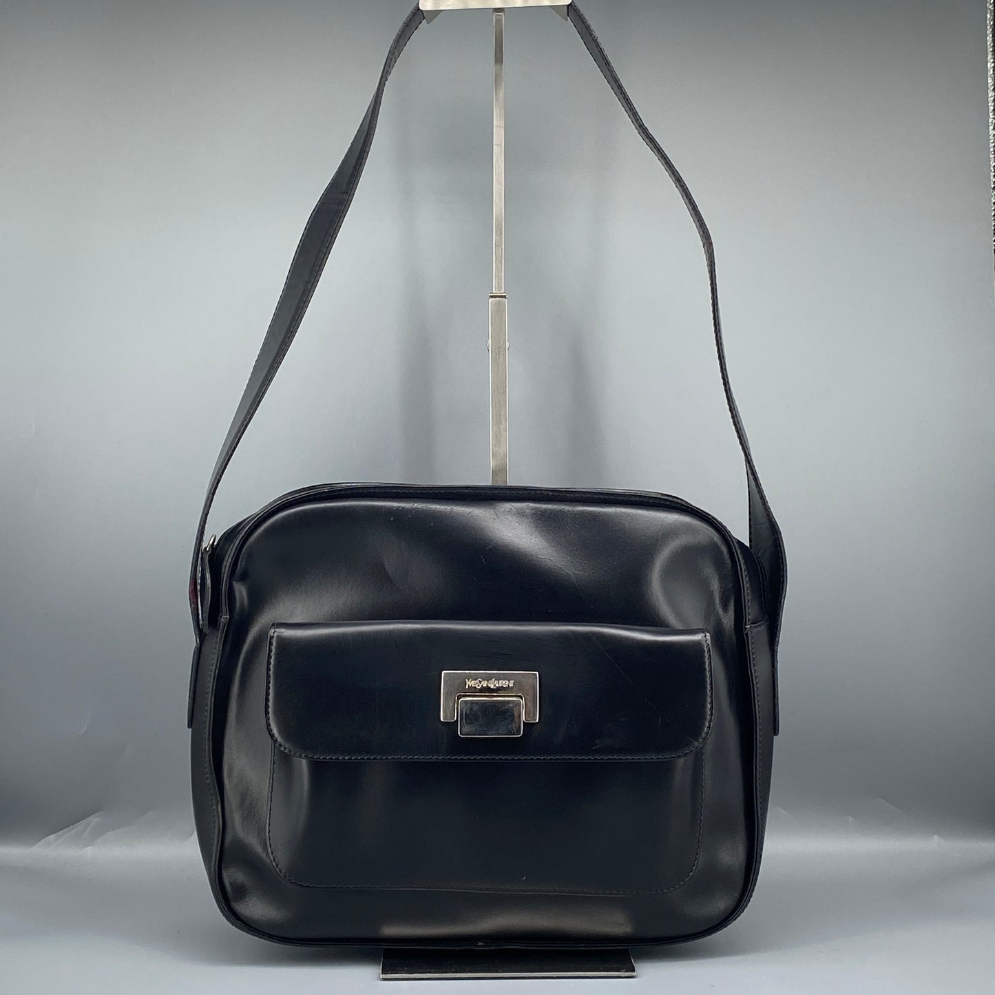 Yves Saint Laurent Black Smooth Leather Square Flap Shoulder Camera Bag