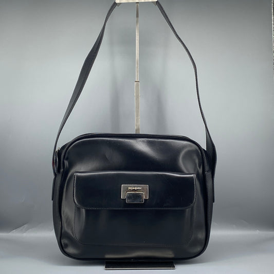 Yves Saint Laurent Black Smooth Leather Square Flap Shoulder Camera Bag