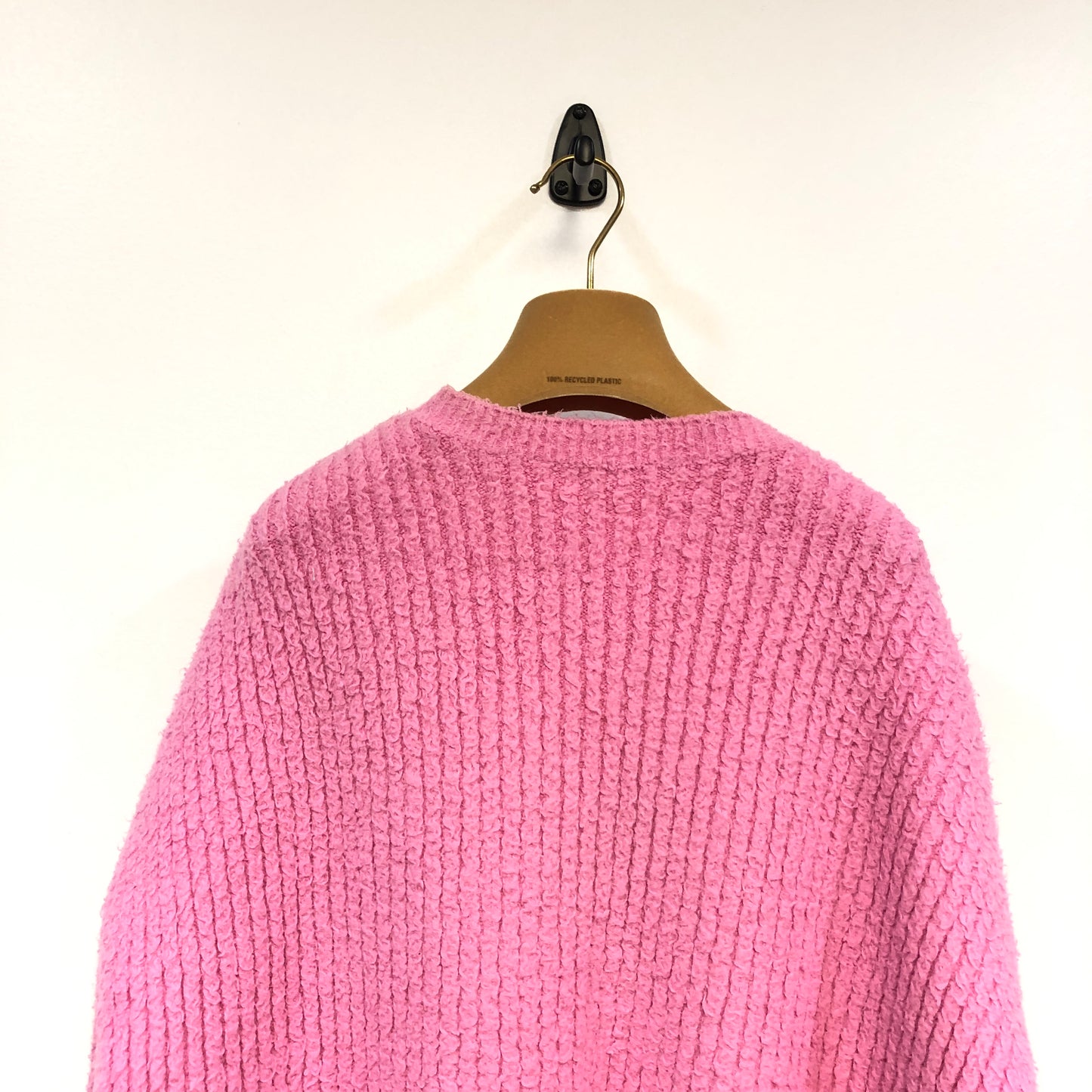 Balenciaga Sage Pink Ribbed Knit Logo Embroidery Oversized Crew Neck Sweater Size S