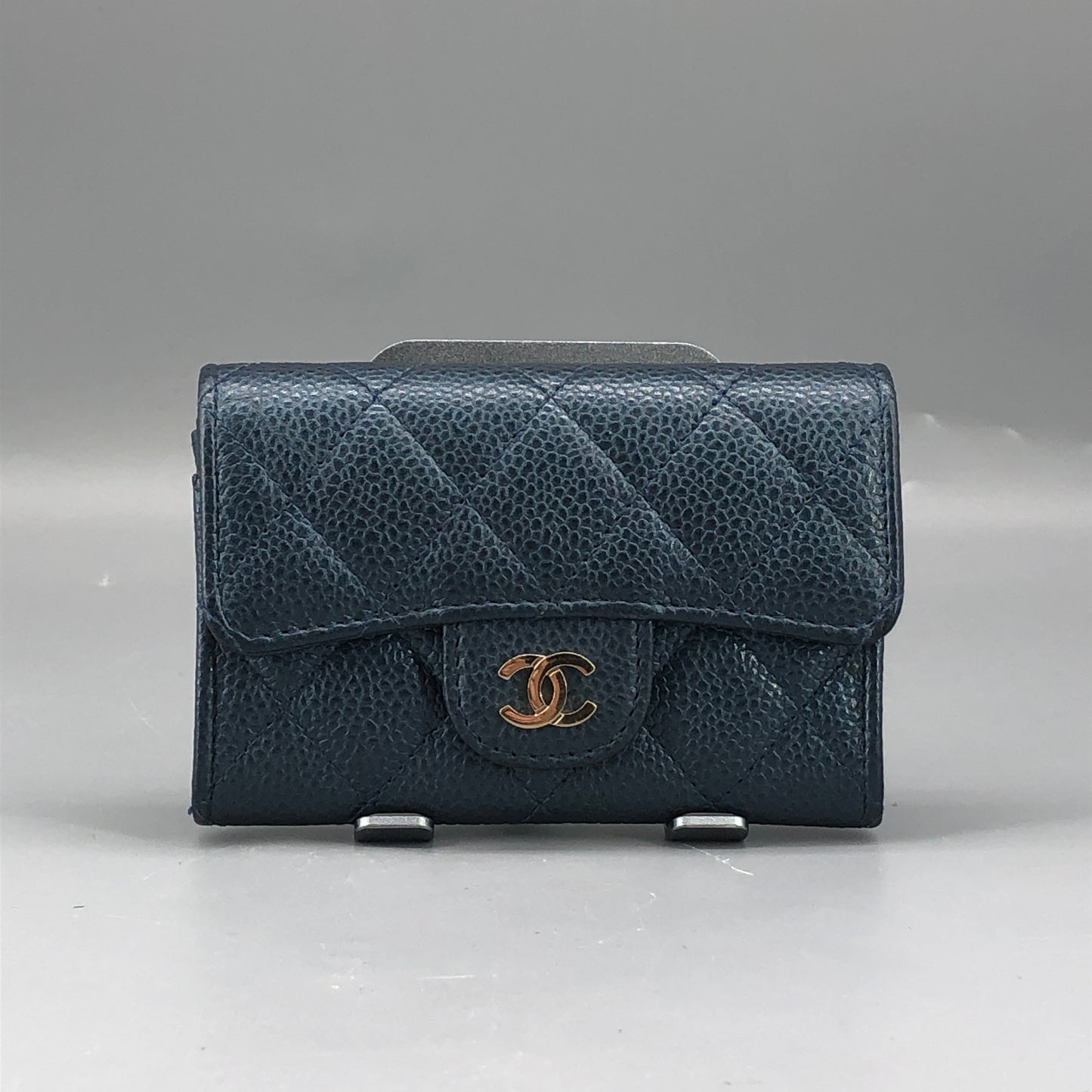 Chanel Classic Flap Blue Caviar Leather Short Wallet