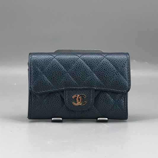Chanel Classic Flap Blue Caviar Leather Short Wallet