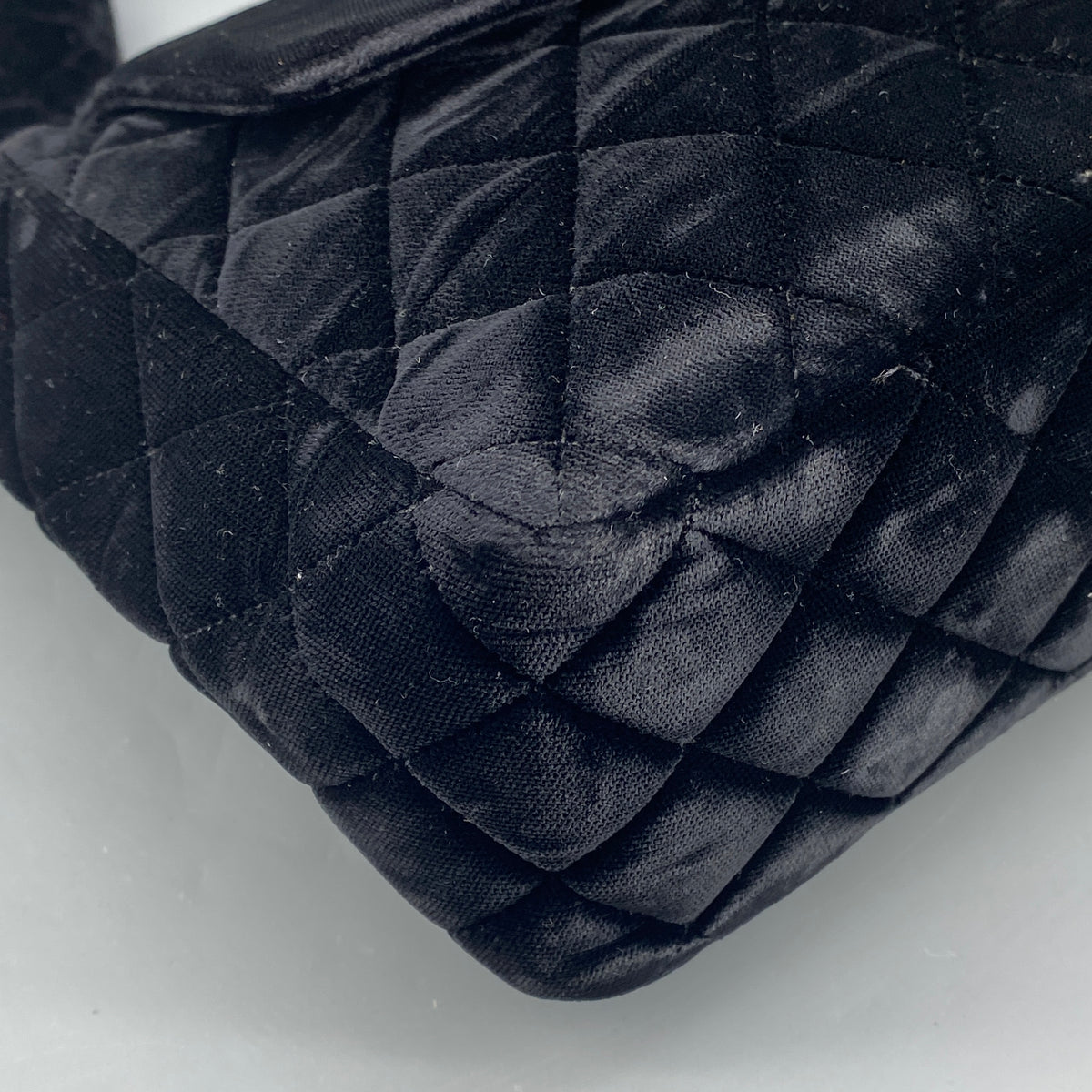 Chanel Vintage Black Velvet Quilted Shoulder Bag