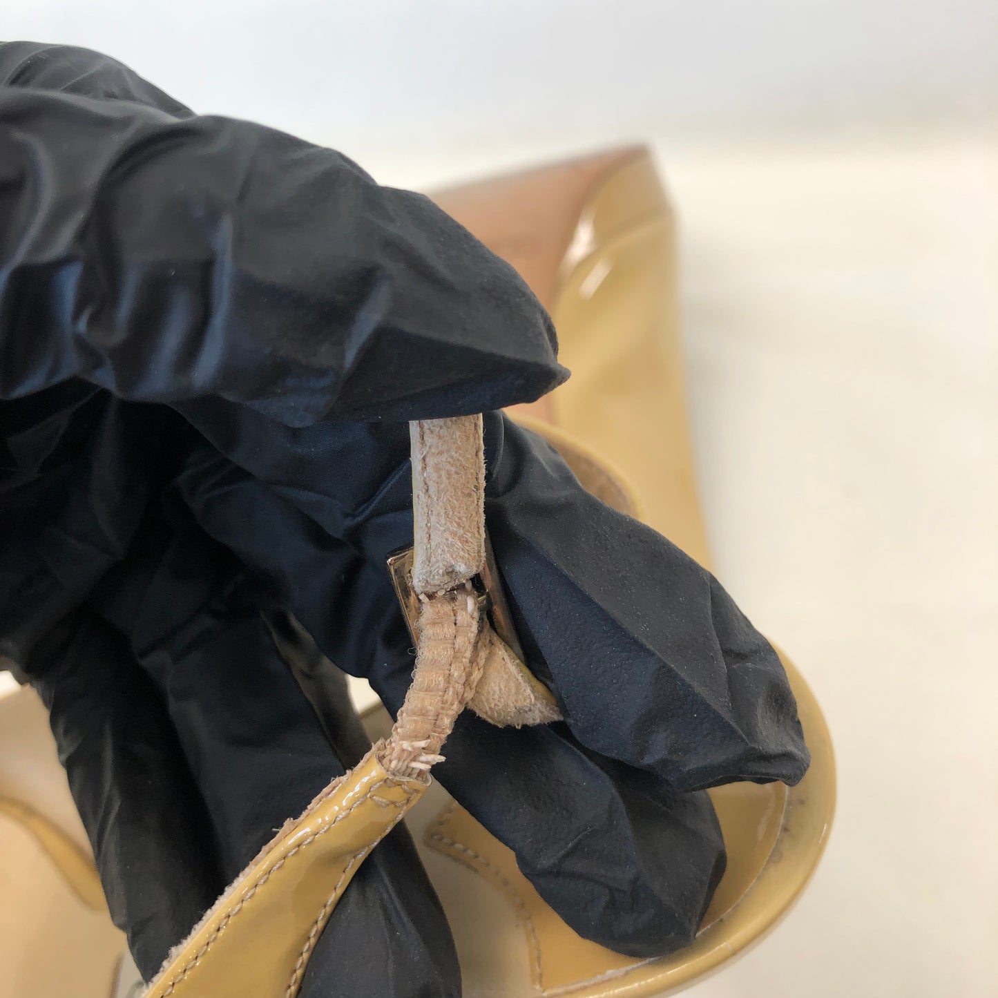 Jimmy Choo Patent Leather Peep Toe Slingback Shoes 36.5 Nude Women