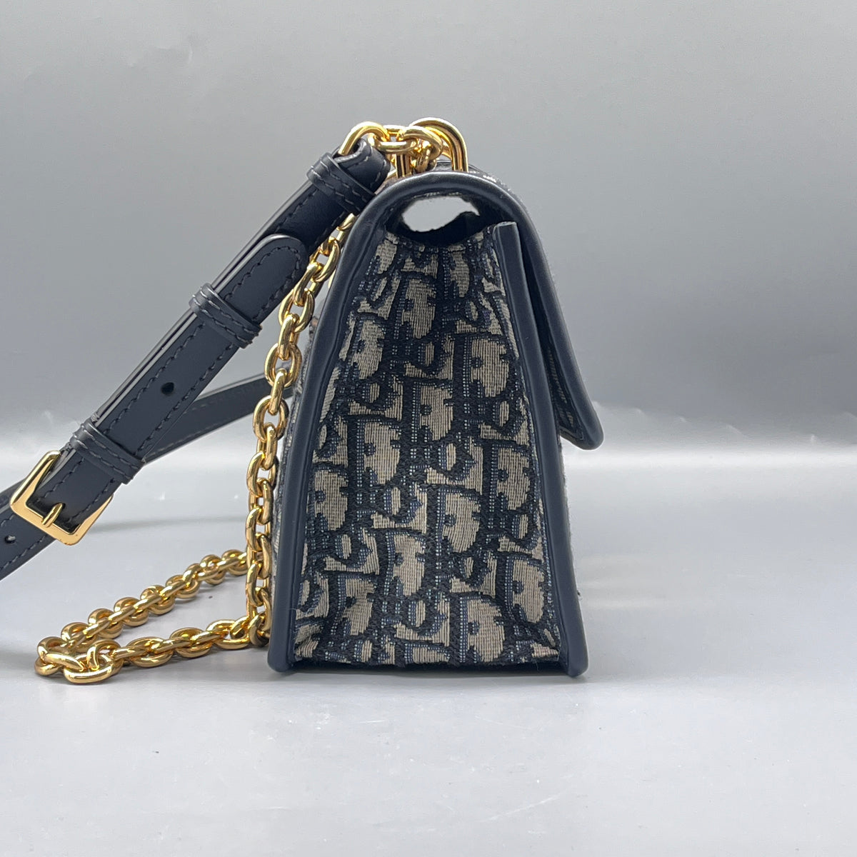 Christian Dior Navy Blue Oblique Jacquard 30 Montaigne Shoulder Bag