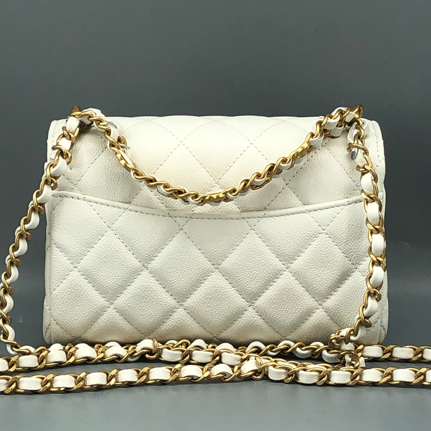 Chanel Mini Quilted Caviar Leather Flap Bag with Chain Top Handle