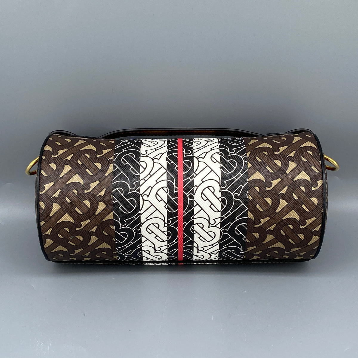Burberry Brown Monogram Stripe Cylinder Crossbody Bag
