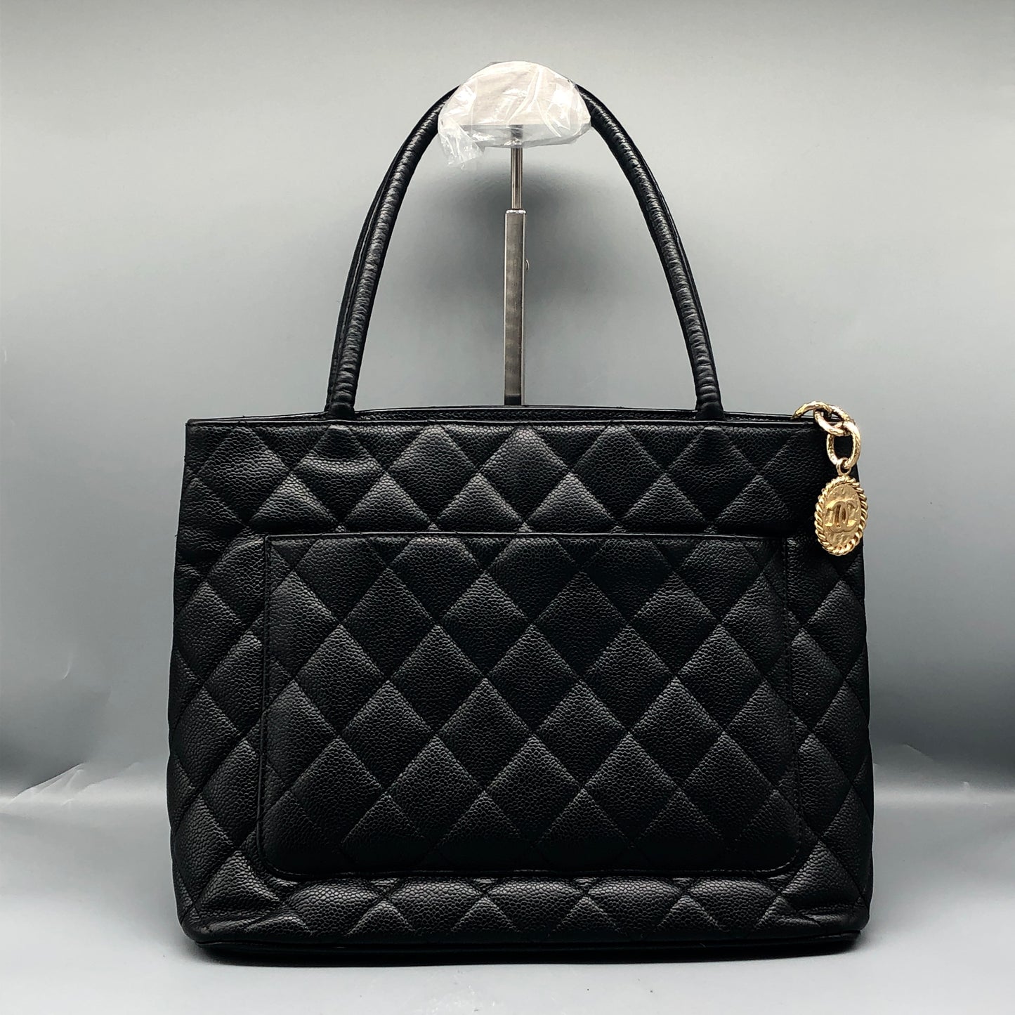 Chanel Quilted Caviar Leather CC Tote Bag Black