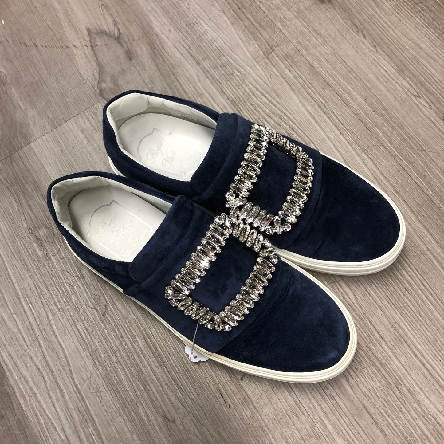 Roger Vivier Women's Navy Suede Sneakers with Crystal Buckle Size 36