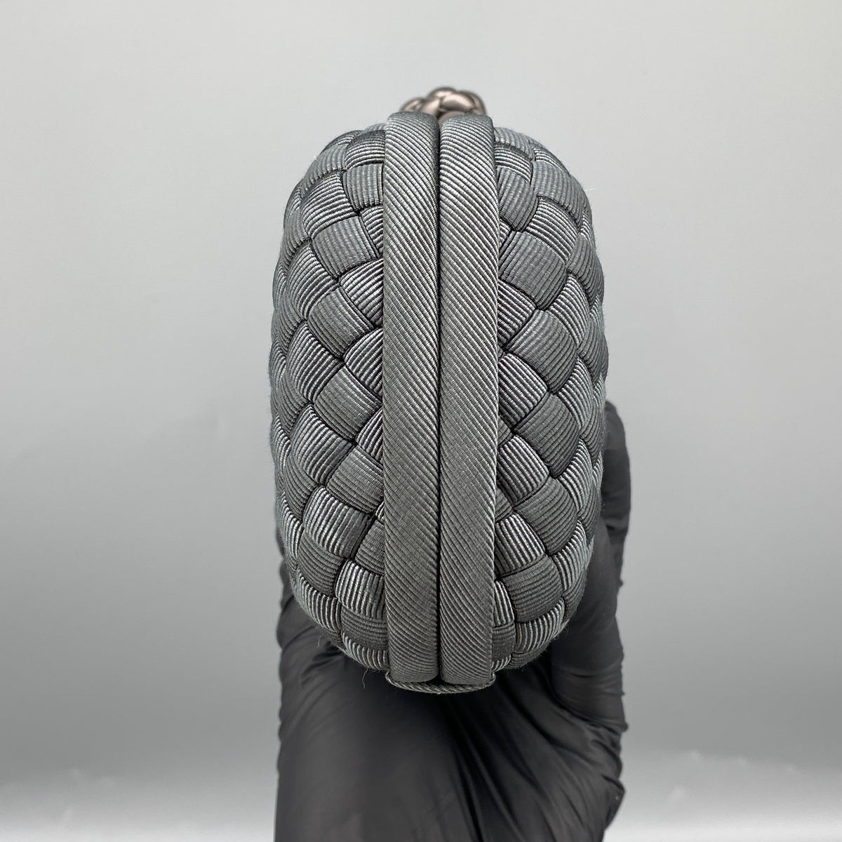 Bottega Veneta Dark Grey/Green Intrecciato Leather Knot Clutch Bag