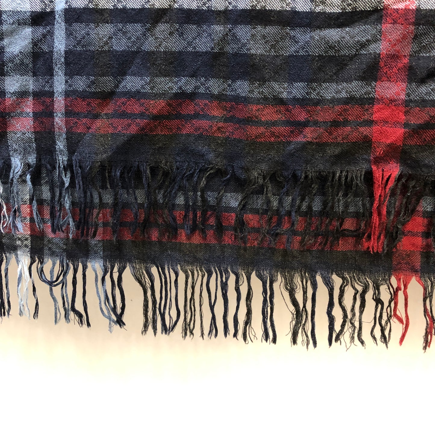Gucci Navy Blue Plaid Wool Silk Large Square Scarf 130×130cm