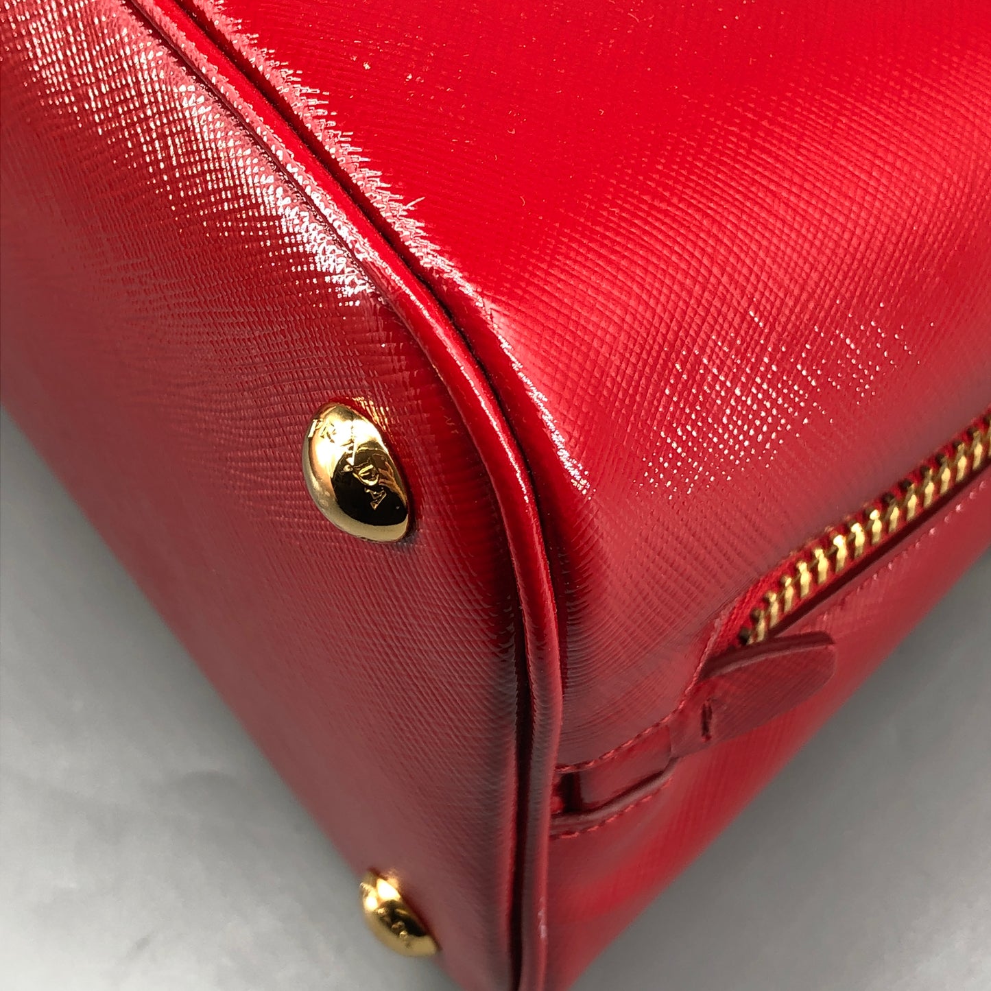 Prada Vernice Saffiano Promenade Dome Satchel Bag Red