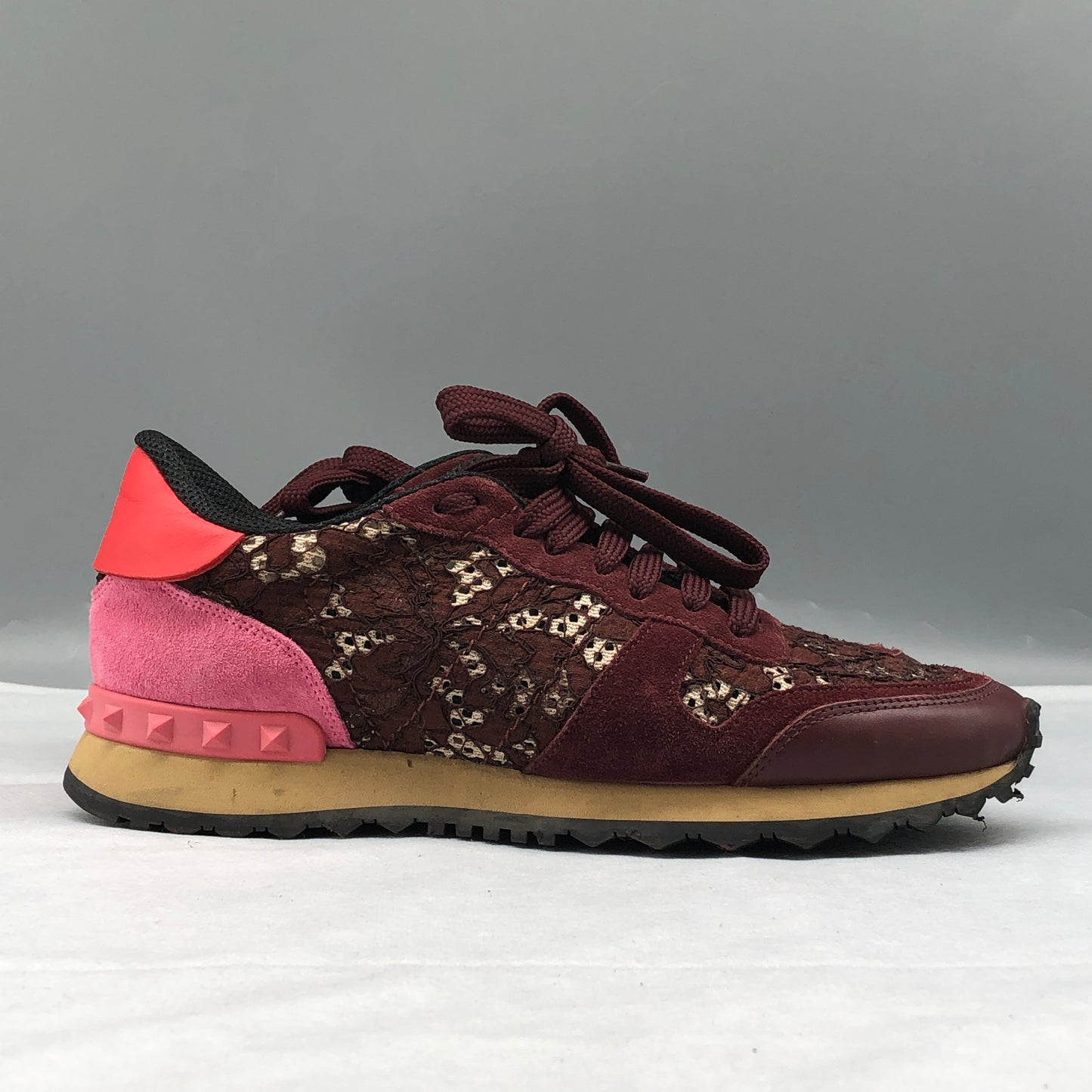 Valentino Women's Wine Red & Pink Rockrunner Sneakers shoes 37