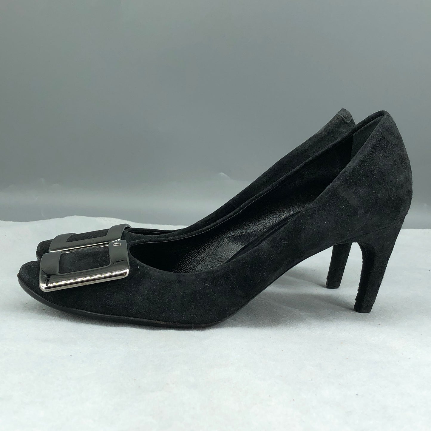 Roger Vivier Dark Grey Suede Square Metal Buckle Stiletto Pumps 35