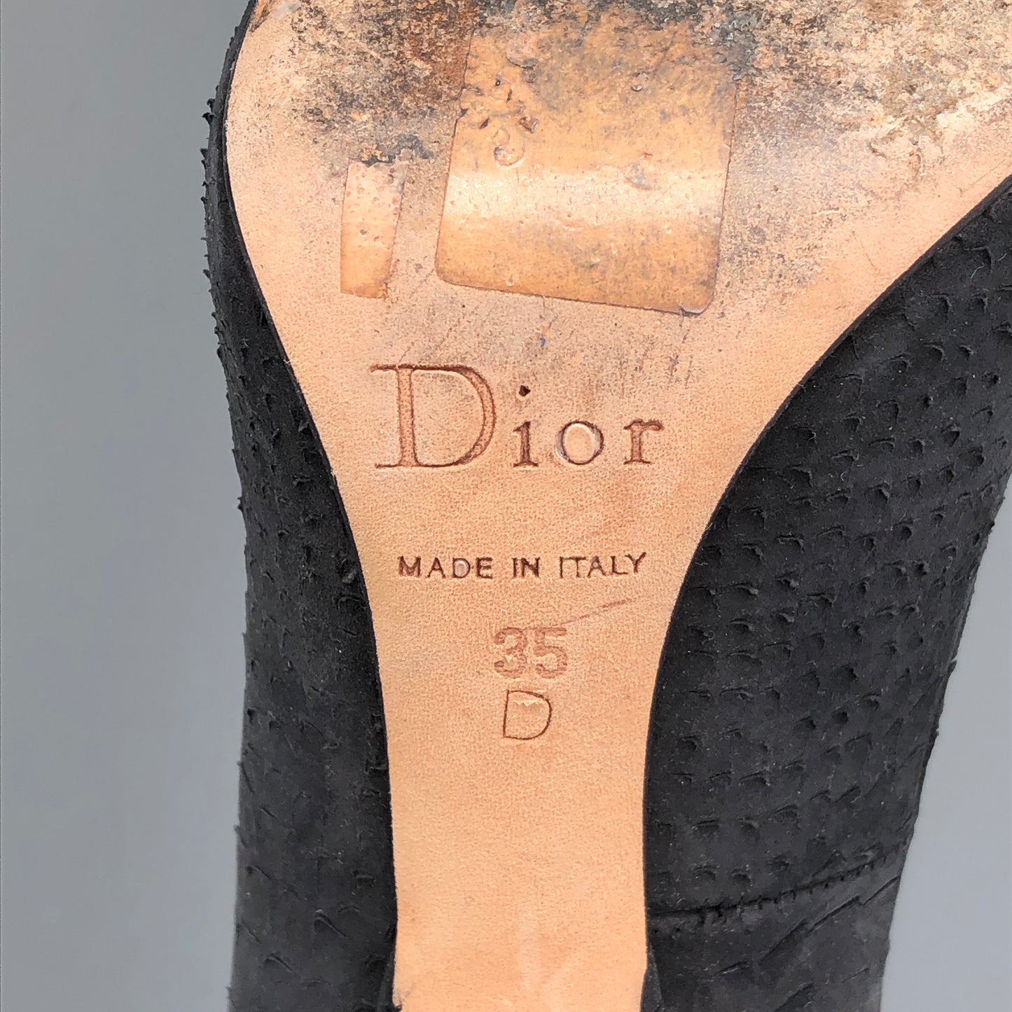 Christian Dior Black Textured Suede Bow Pointed Stiletto Pumps 35