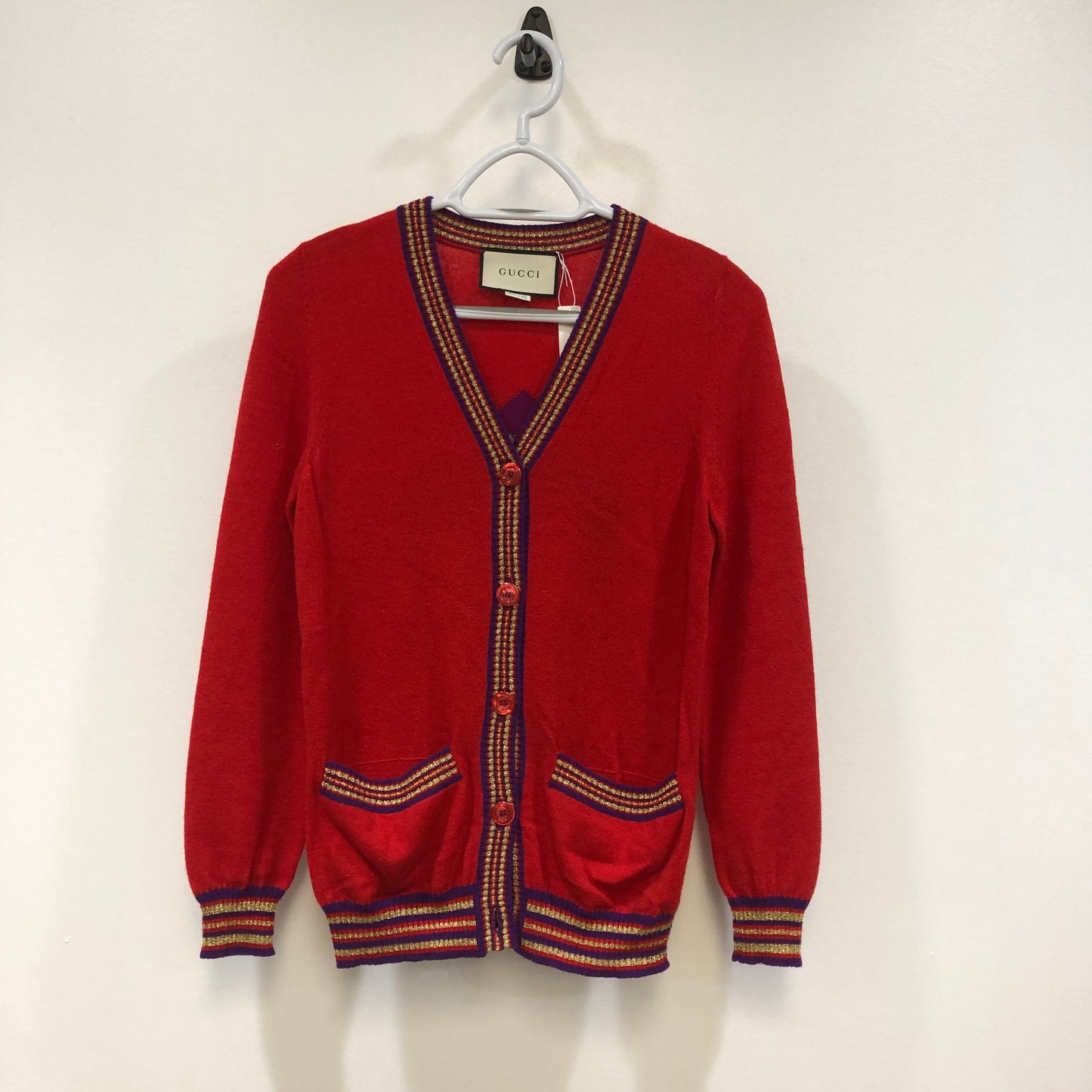 Gucci Color-Block Knit Cardigan Size XS Red/Purple/Yellow