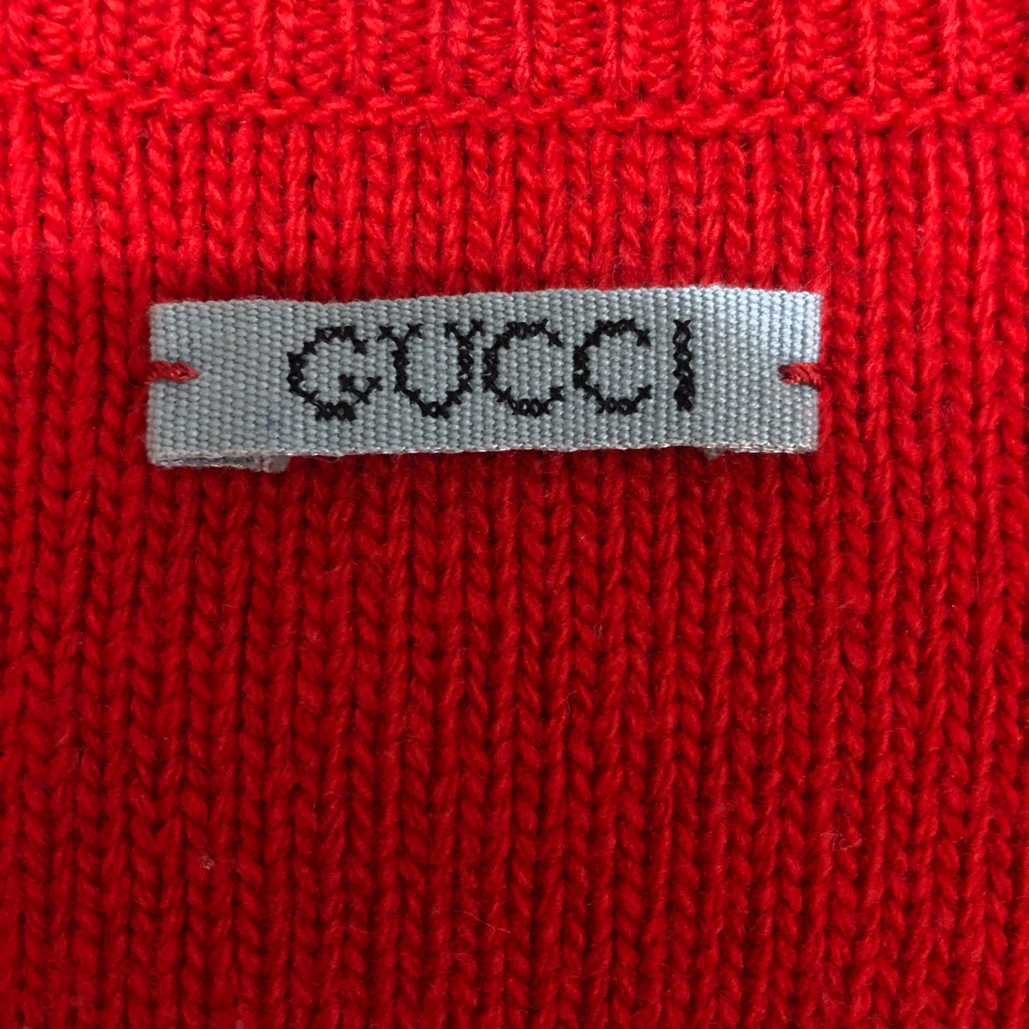 Gucci Red Blue Beige Striped Black Panther Crewneck Knit Sweater Size S