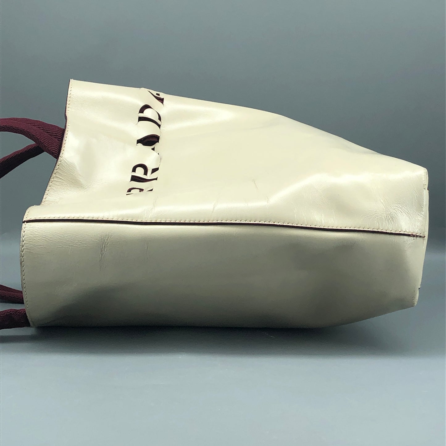 Prada Cream Leather Logo Tote Bag