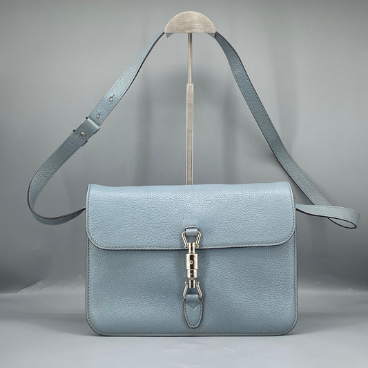 Gucci Sky Blue Pebbled Leather Flap Shoulder Bag