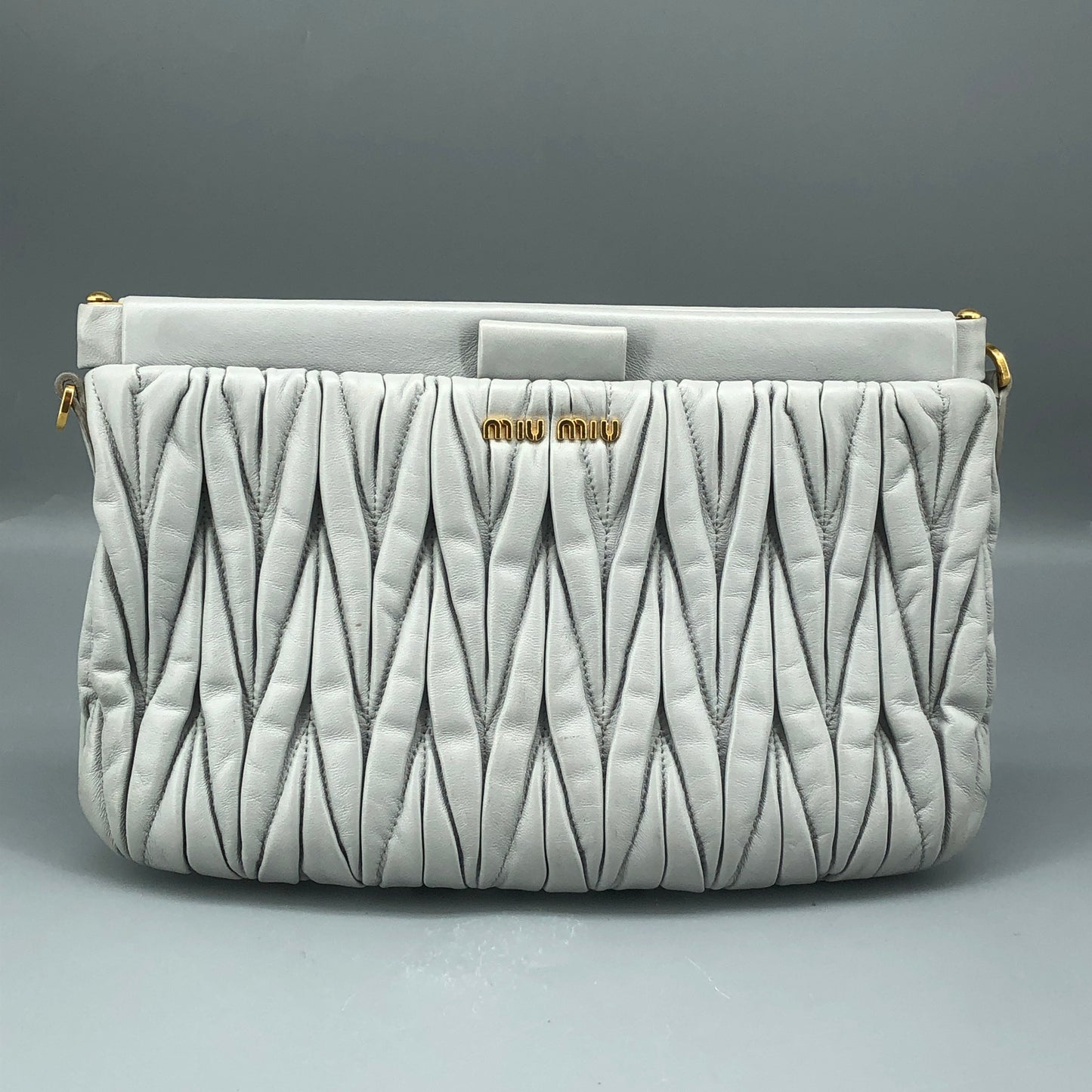 Miu Miu Grey Matelasse Leather Chain Clutch Shoulder Bag