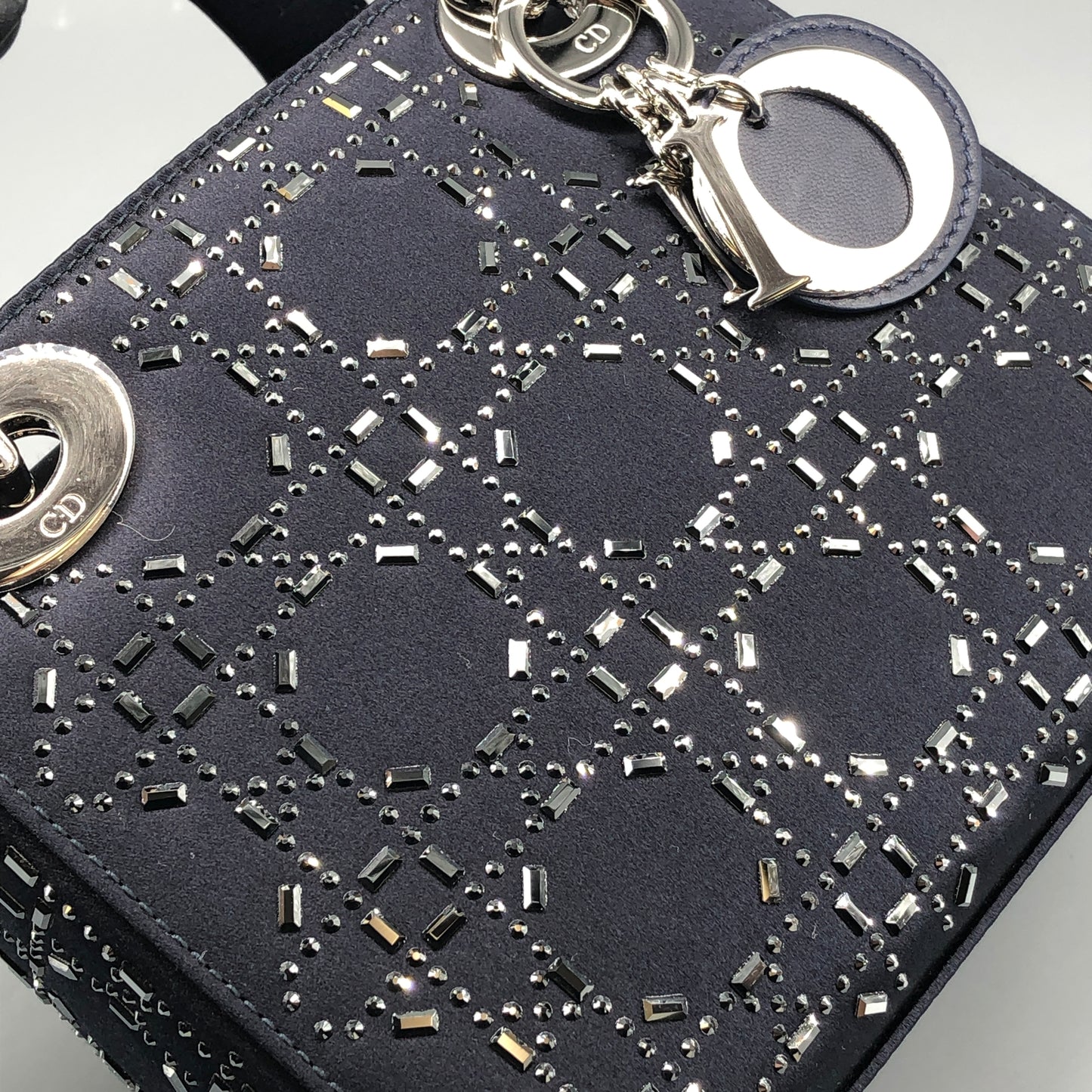 Christian Dior Lady Dior Mini Navy Cannage Satin with Crystals
