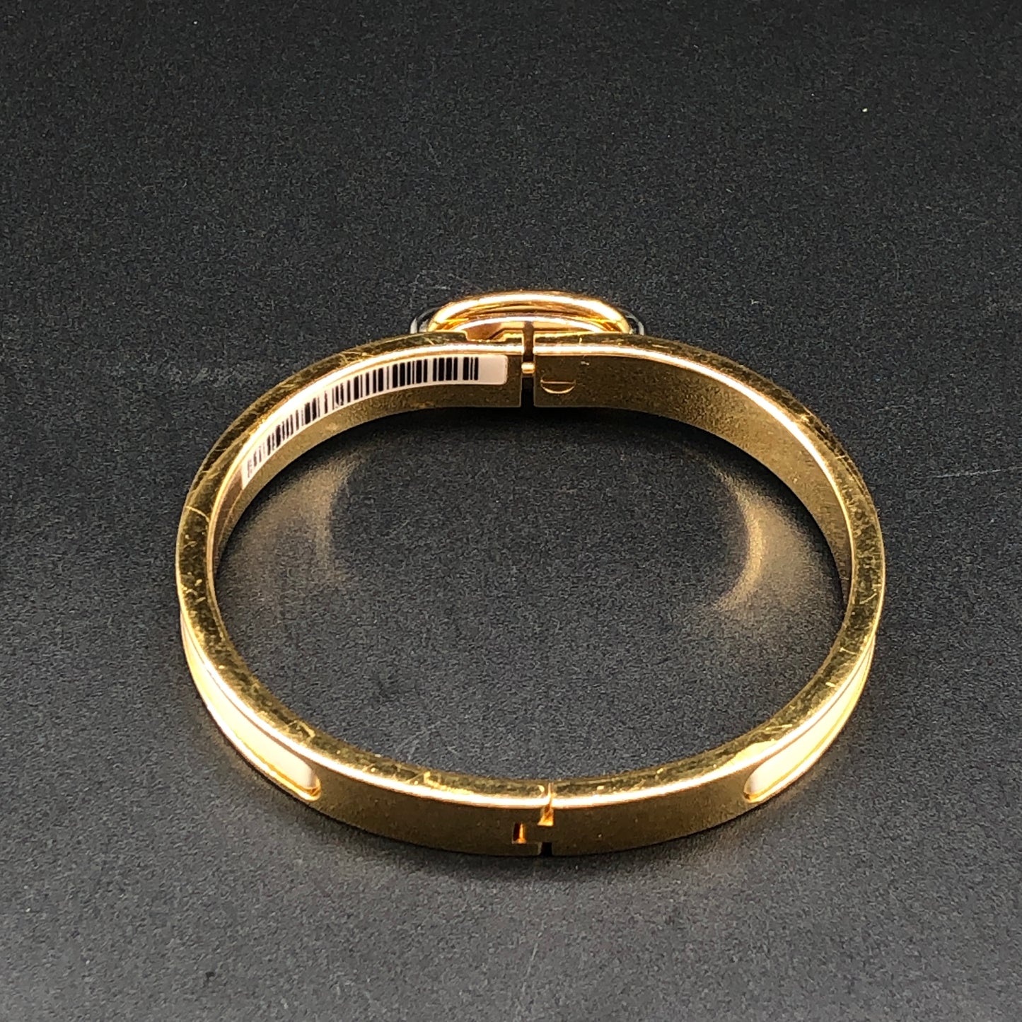 Hermes White Enamel Gold H Buckle Bangle Bracelet