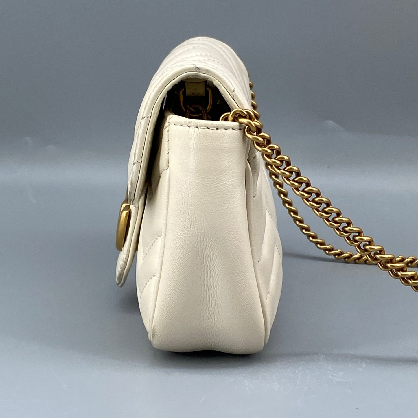 Gucci Cream Leather GG Marmont Mini Shoulder Bag