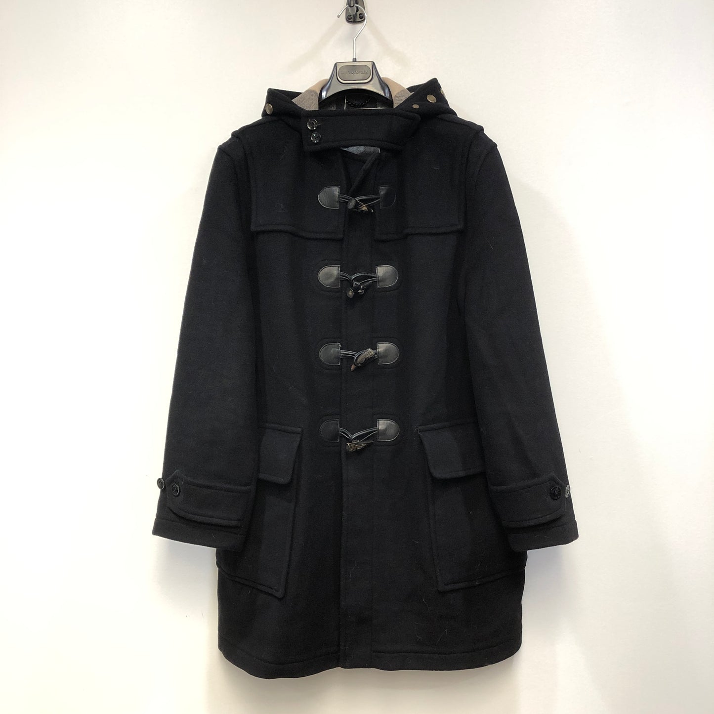 Burberry Black Wool Duffle Coat Size XL
