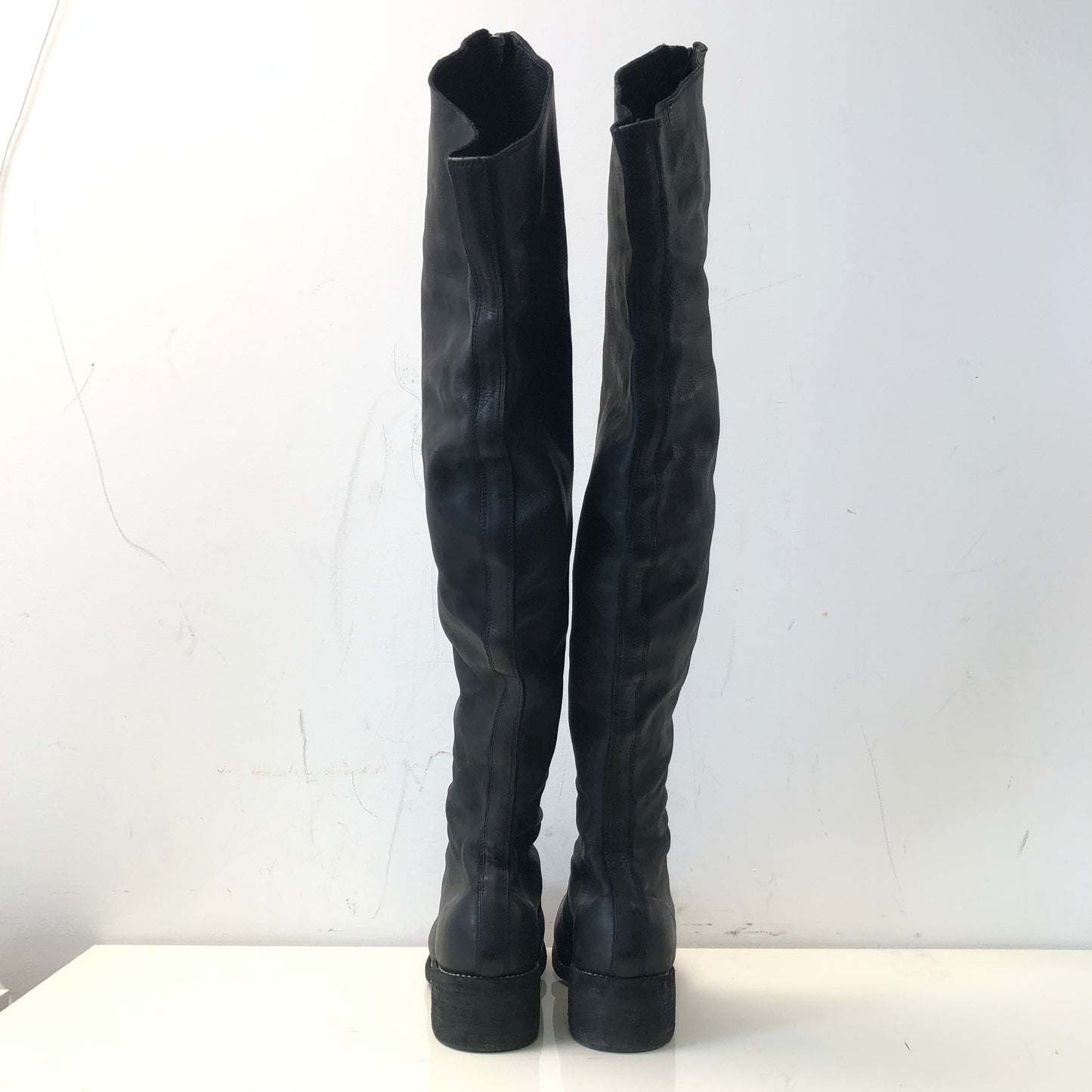 Guidi Black Horse Leather Over-the-Knee Front-Zip Boots Size 37.5