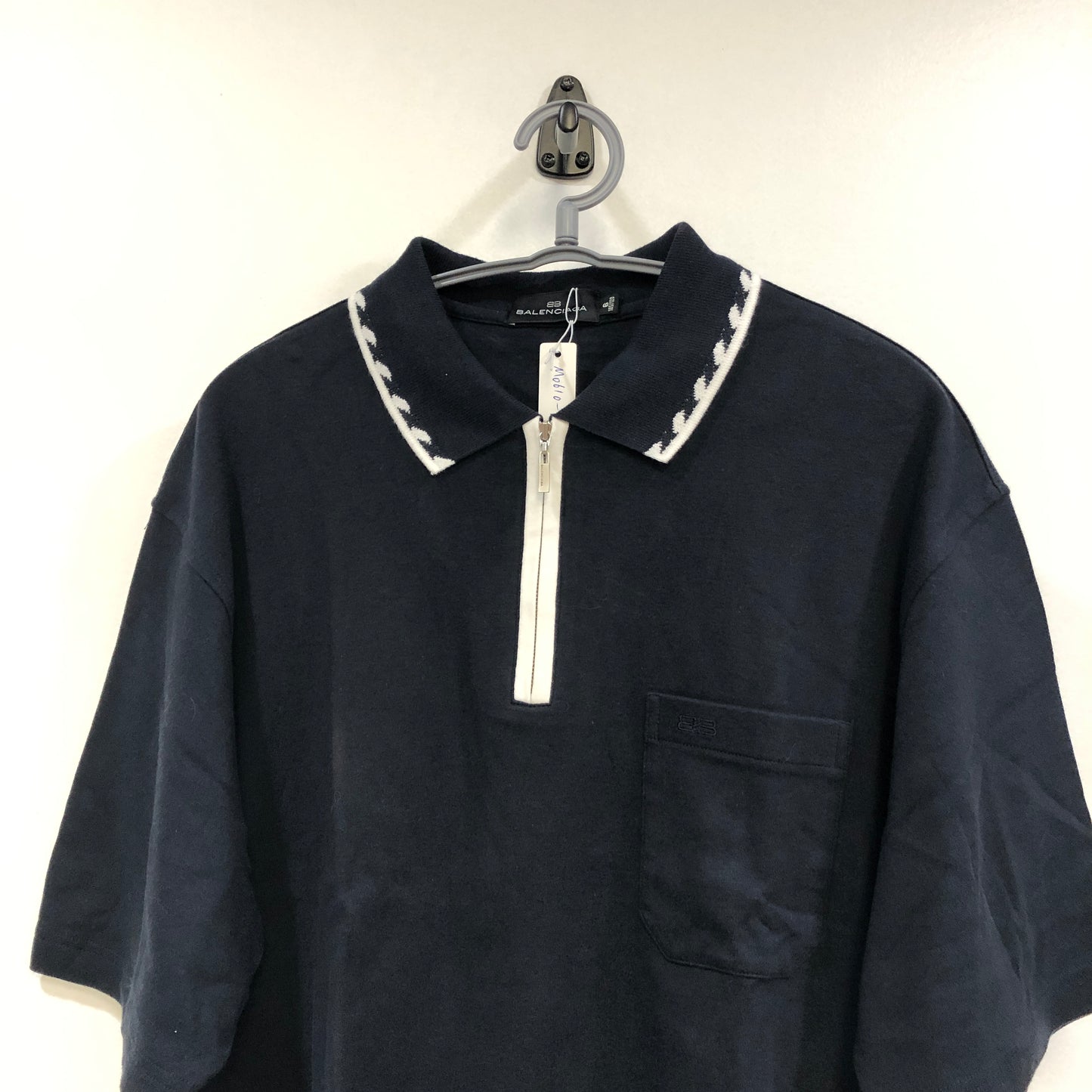 Balenciaga Navy Blue Half Zip Short Sleeve Polo Top Size 6