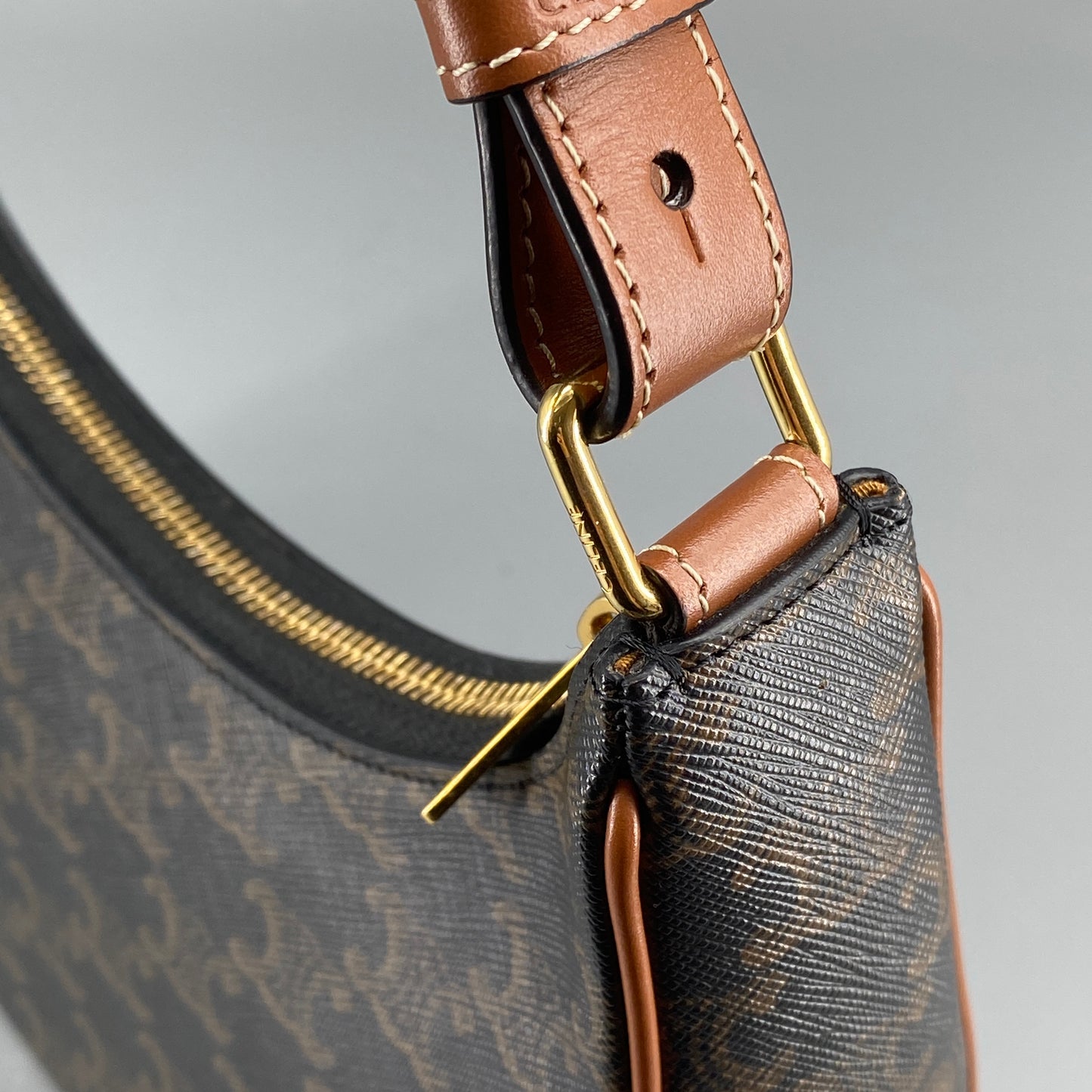 Celine Ava Black Caramel Print Hobo Shoulder Bag